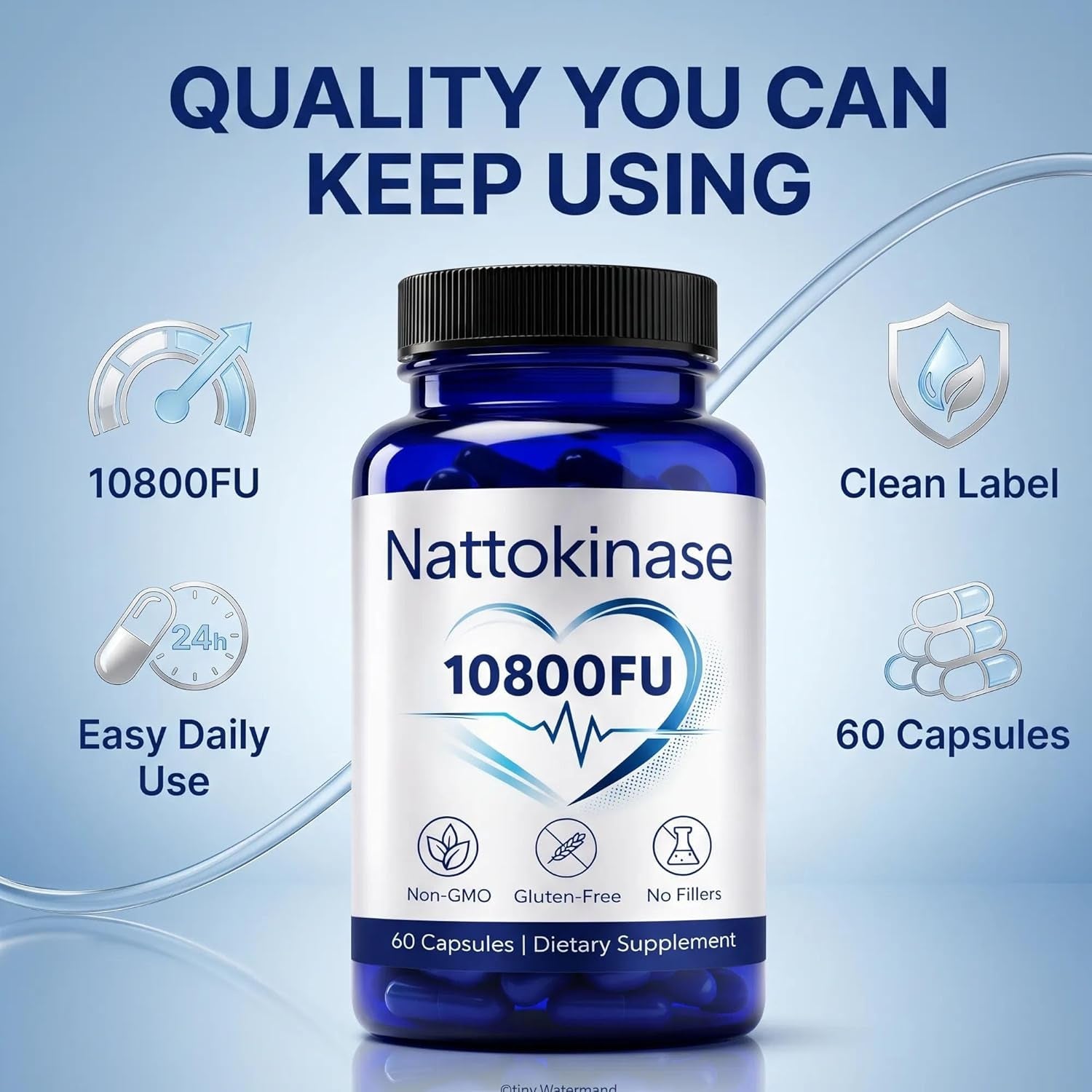 Nattokinase 10800 Fu, Ultimate Nattokinase 10800 Fu, Organic Nattokinase Supplement 10800 Fu, Vegan & Gluten-Free, Daily Health Support, 60 Capsules