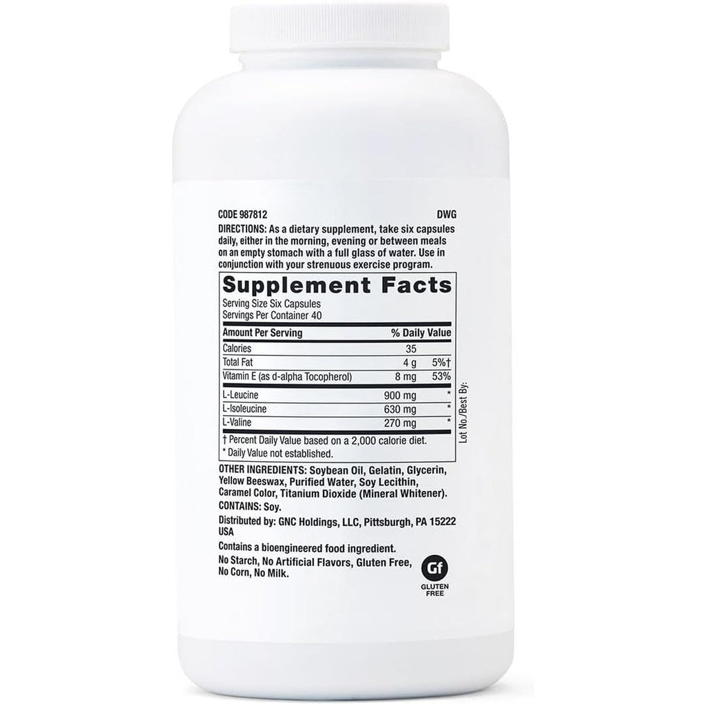 GNC Pro Performance BCAA 1.8G, 3Rd Party Tested Supplement for Men & Women, Branched Chain Amino Acids, Essential Amino Acids Supports Muscle Protein Synthesis, 240 Softgels, 40 SVG
