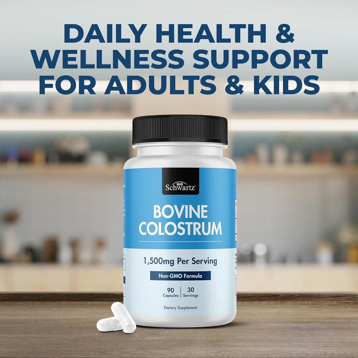 Colostrum Supplement Extra Strength 1500Mg per Serving - Grass Fed Colostrum Capsules from Bovine First Milking, Supports Gut Health and Immunity for Women and Men - Non-Gmo, Gluten Free, 90 Count