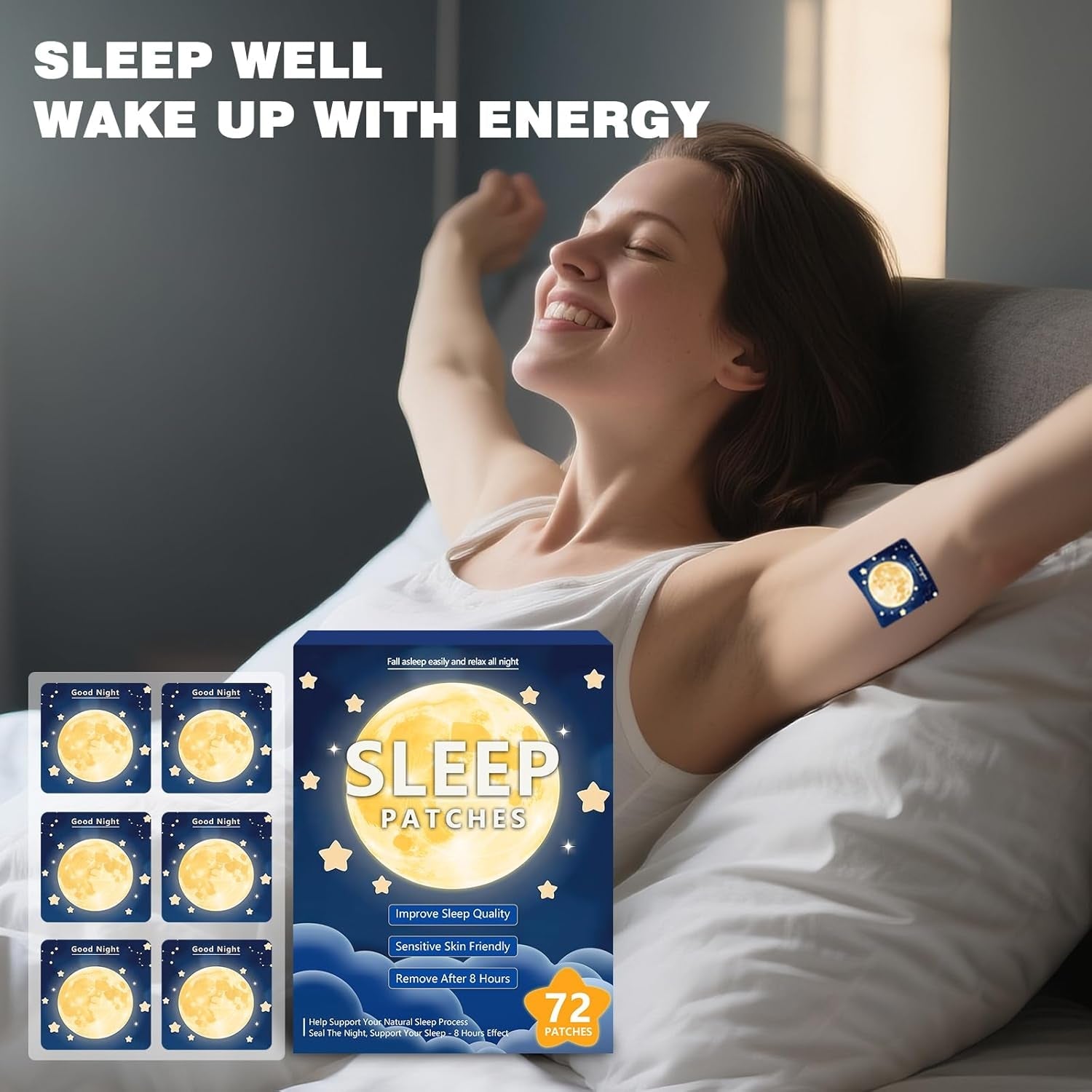 72 Sleep Patches for Adults Extra Strength, All-Natural Deep Sleep Support with Valerian, Melatonin & Magnesium, Gentle Night Comfort Sleeping Patches for Women & Men, Wake up Refreshed