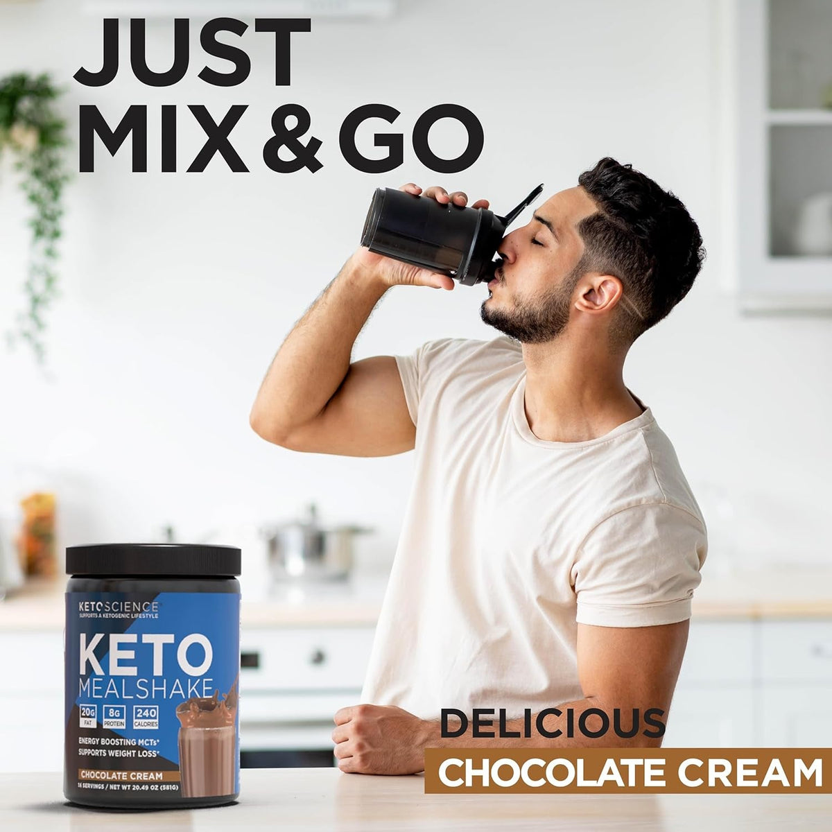 Keto Science Keto Shake Powder – Chocolate Meal Replacement with MCT Oil, Collagen, Protein – Keto Diet Supplement for Weight Loss – 14 Servings