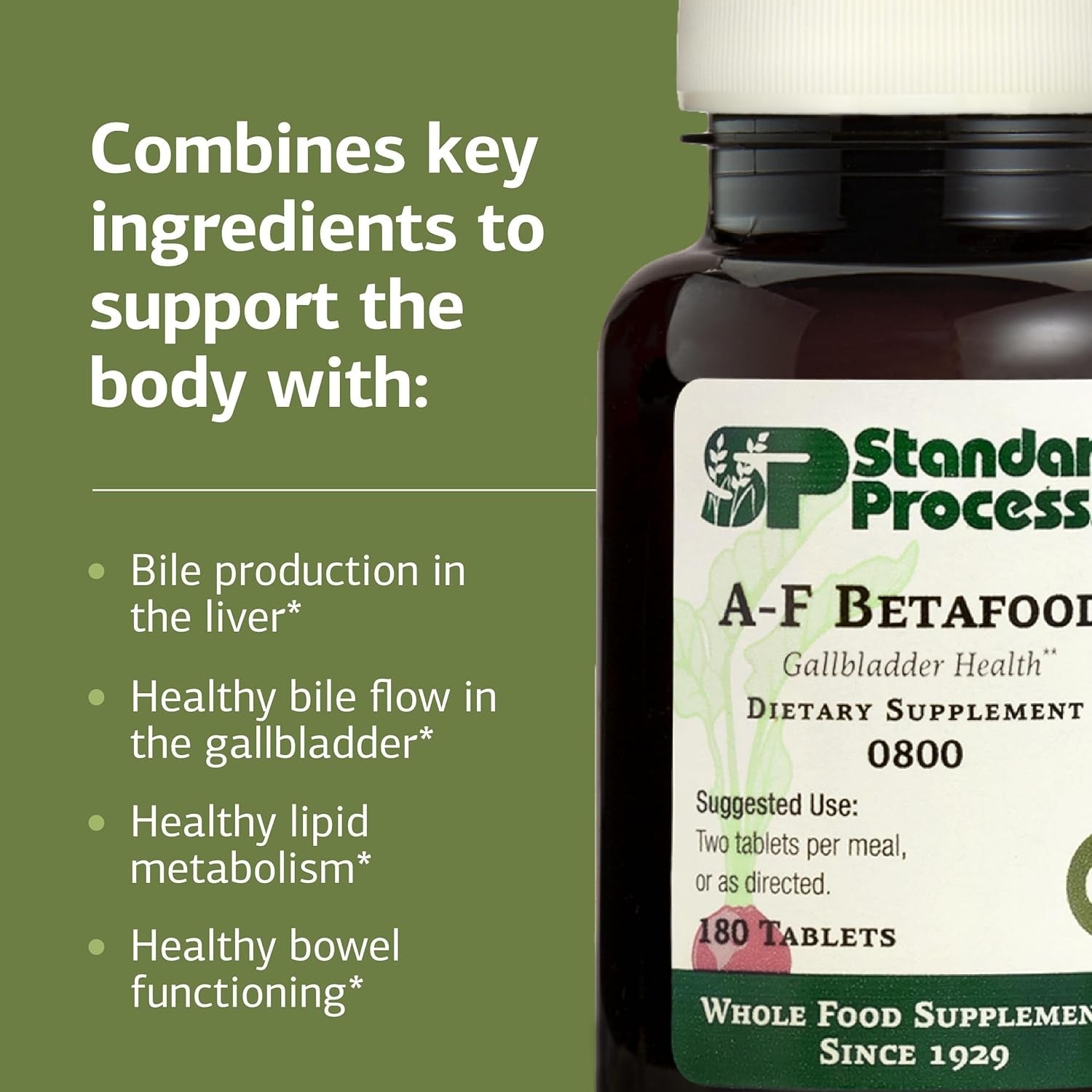 Standard Process A-F Betafood - Support Gallbladder Health & Liver Care - Aids Lipid Metabolism & Bowel Functioning with Vitamins a & B6 - Gluten-Free, Non-Dairy & Non-Soy - 180 Tablets (90 Servings)