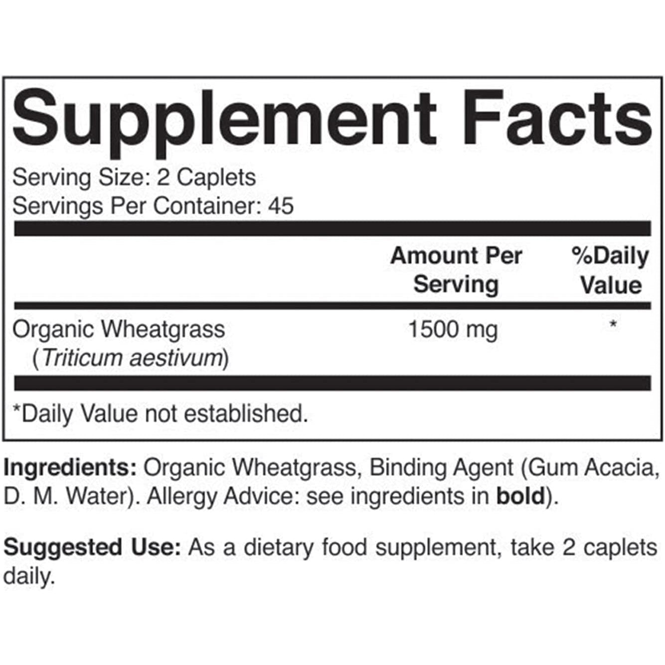 Brieofood Organic Wheatgrass 1500Mg, 45 Servings, Vegetarian, Gluten Free, 90 Vegetarian Tablets