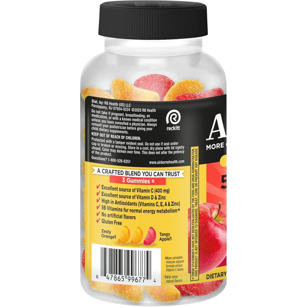 Airborne Immune Essentials Gummies, Orchard Fruit, 132Ct | 400Mg Vitamin C + Vitamins A, D, E, Zinc & B Vitamins | Daily Immune Support Gummies | Gluten Free, No Artificial Flavors