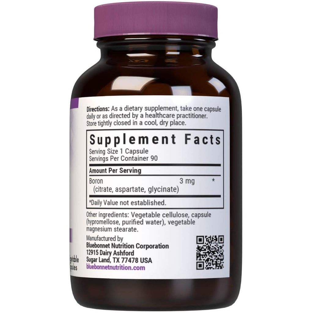 Bluebonnet Triple Boron 3 Mg Trace Mineral Bone Support - Boron Supplement for Men & Women with Citrate Aspartate & Glycinate - Vegan, Non-Gmo - 90 Vegetarian Capsules, 90 Day Supply