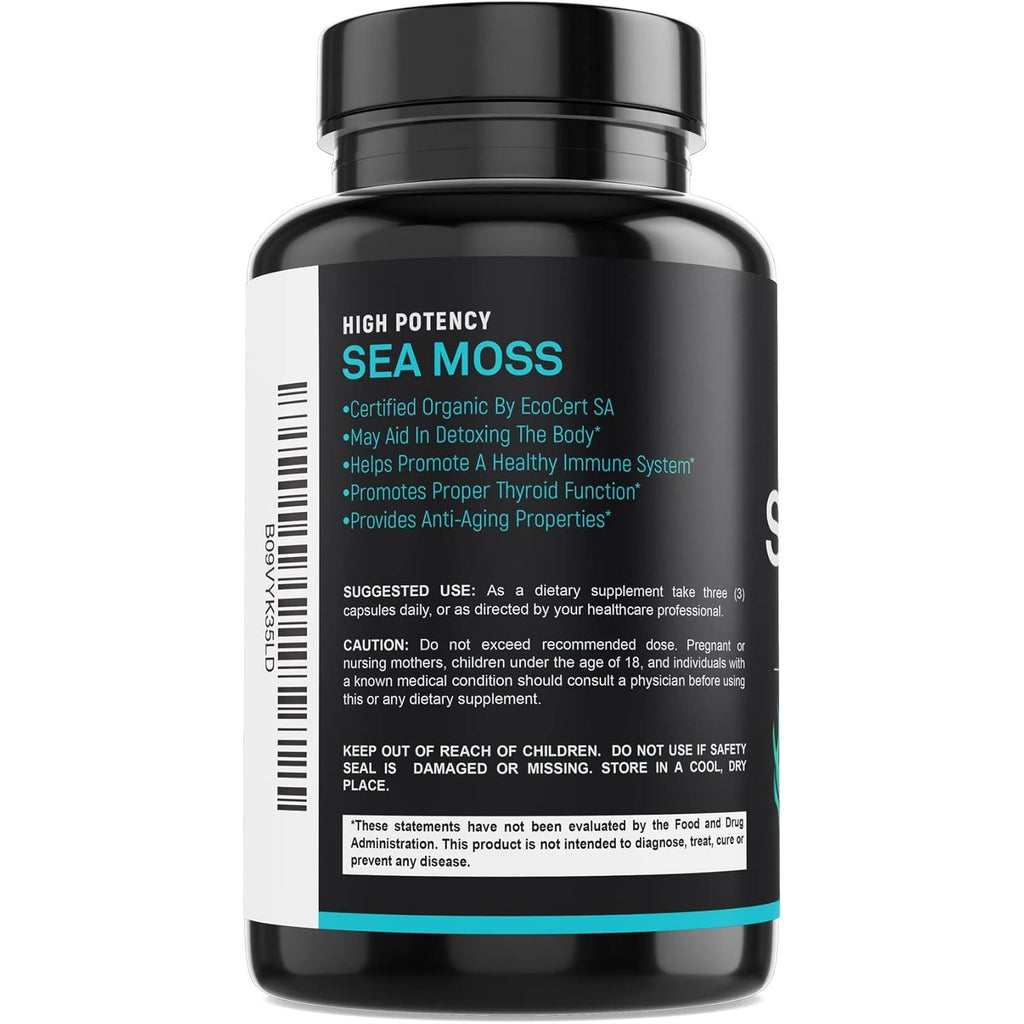 SPARTIS Certified Organic Sea Moss Capsules 2250Mg Wildcrafted Irish Sea Moss Burdock Root Bladderwrack Supplement Raw Seamoss Pills & Powder (Pack of 1 at 180-Caps)