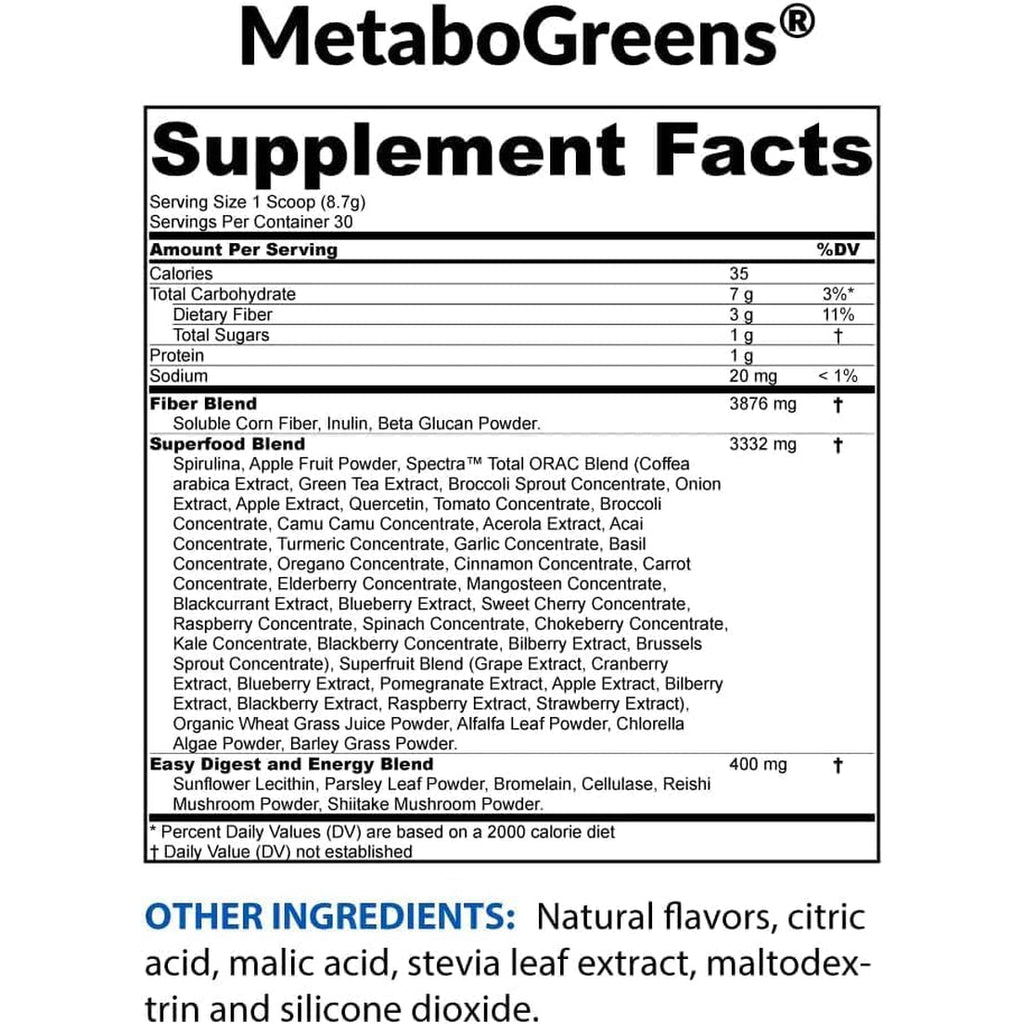 Biotrust Metabo Greens Superfood Powder - Super Greens Powder, Fruit & Veggie Blend with Clinically Studied Spectra - Non GMO, Soy Free, Gluten Free, Dairy Free, Energizing Berry Flavor (30 Servings)