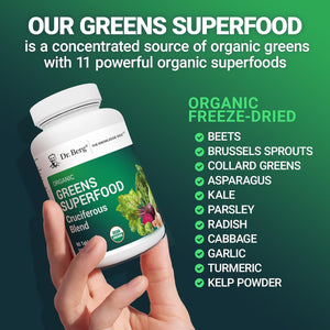 Dr. Berg'S Greens Superfood Cruciferous Vegetable Tablets - Vegetable Supplements for Adults W/ 11 Phytonutrient Super Greens - Energy, Immune System & Liver Veggie Tablets - 90 Tablet