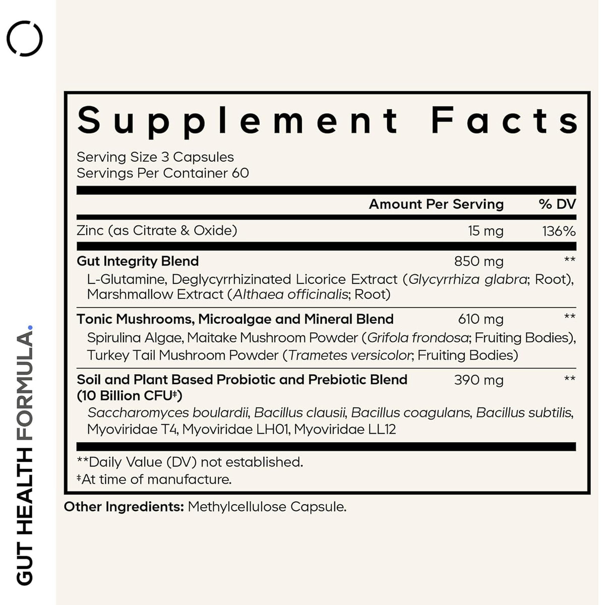 Codeage Gut Health Supplements Vegan Formula - L Glutamine, Zinc, Turkey Tail Mushroom Powder, Tonic Mushroom, Maitake, Micro Algae, Mineral, Licorice Root DGL - Probiotics, Prebiotics - 180 Capsules