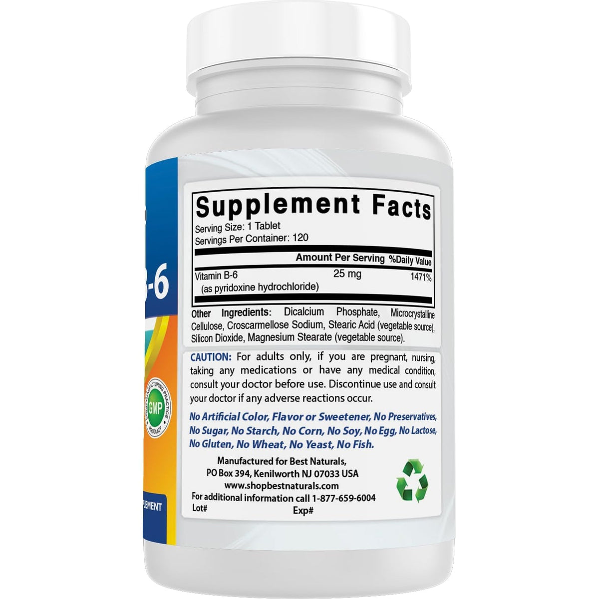 Best Naturals Vitamin B6 25Mg, 120 Tablets (120 Count (Pack of 1))