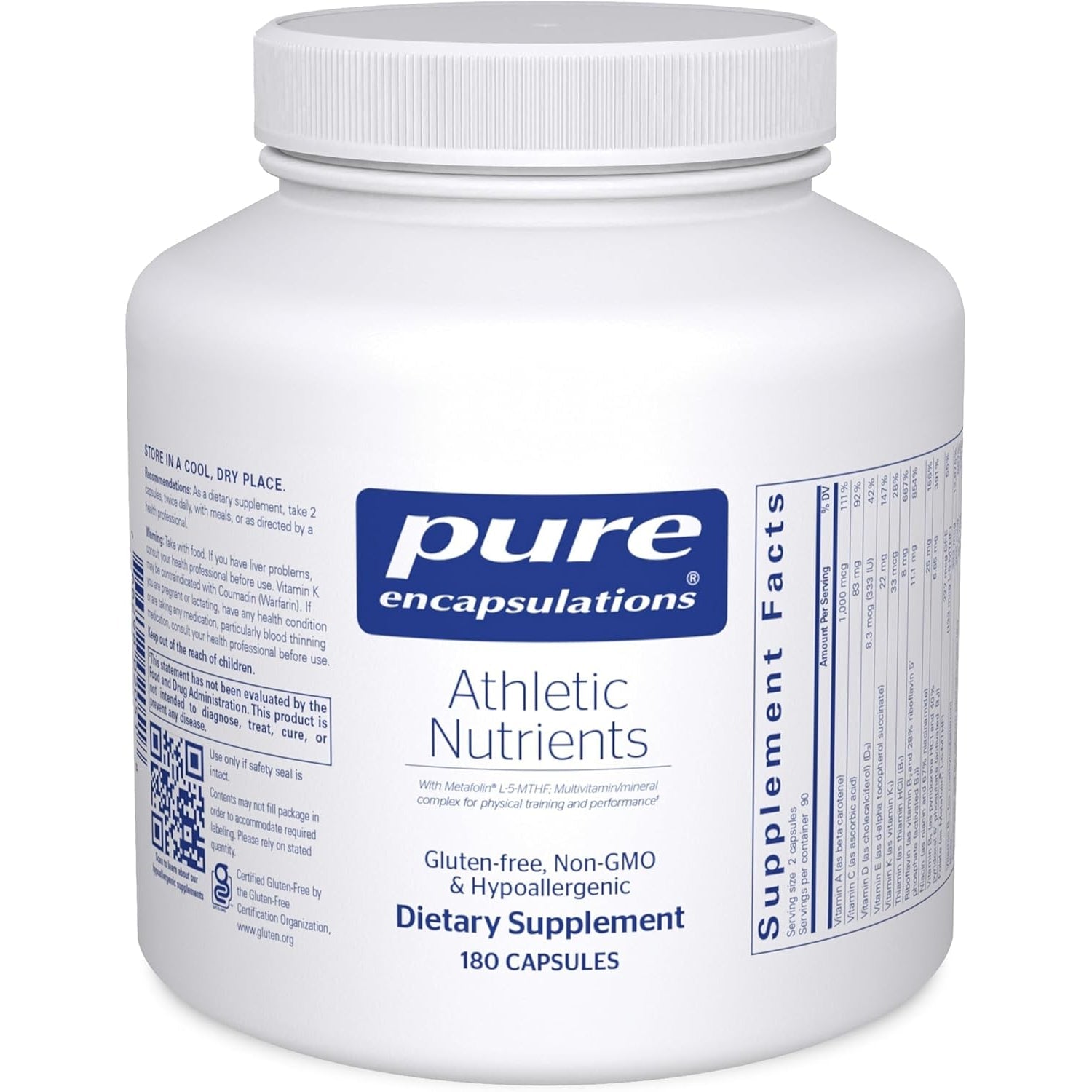 Pure Encapsulations Athletic Nutrients | Multivitamin/Mineral Complex for Exercise Performance and Training* | 180 Capsules