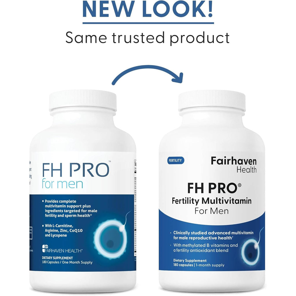 Fairhaven Health FH Pro for Men | Clinically Studied Premium Prenatal Fertility Supplements for Men | Male Fertility Supplements | Count and Motility Support Pre-Conception for Him | 180 Capsules