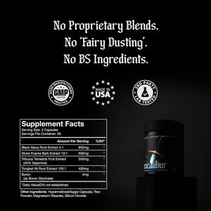 Excalibur - Libido Booster | Testosterone, Hormone & Libido Support for Men | Black Maca, Muira Puama, Tribulus Terrestris, Tongkat Ali, & Boron | One Month Supply, Boost Drive, Desire, and Blood Flow
