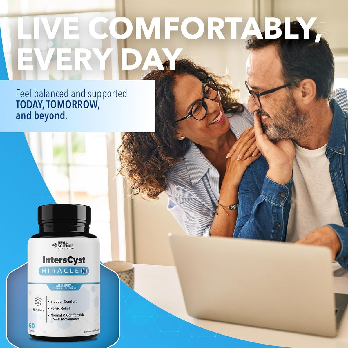 Real Science Interscyst Miracle – All Natural Supplement for Interstitial Cystitis Relief and Constipation with Vitamins C, D, B12 & K + Nitric Oxide Support – Bladder & Kidney Health Support, 60 Caps