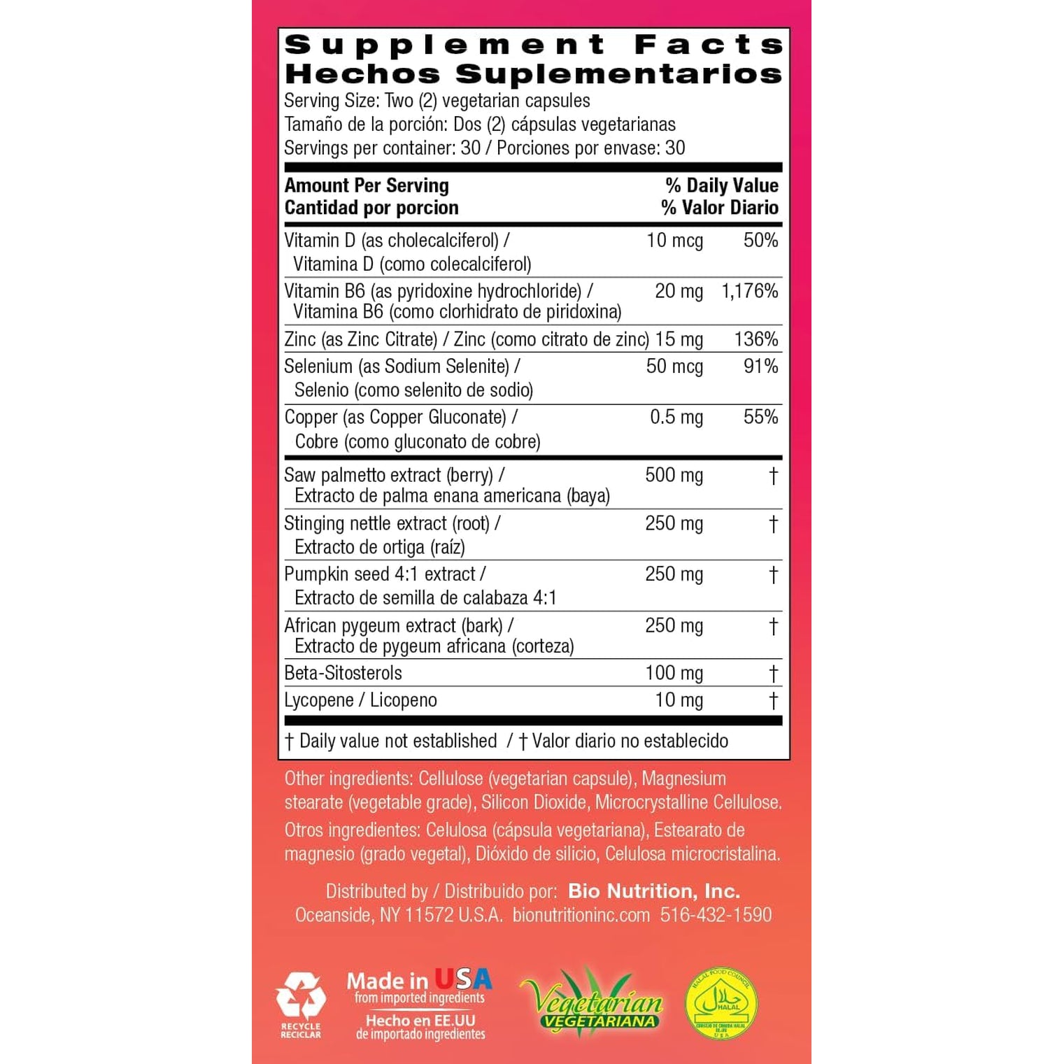 Bio Nutrition Prostate Wellness with Pumpkin Seed Extract 60 Capsules