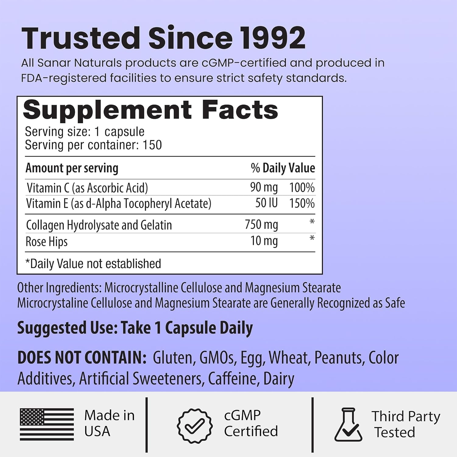 Sanar Naturals Collagen Pills for Hair, Skin, Nails, & Joints | Hydrolyzed Collagen Peptides Supplement with Vitamin C & E | Collagen Capsules for Women & Men, GLP-1 Support, Grass Fed, 150 Capsules