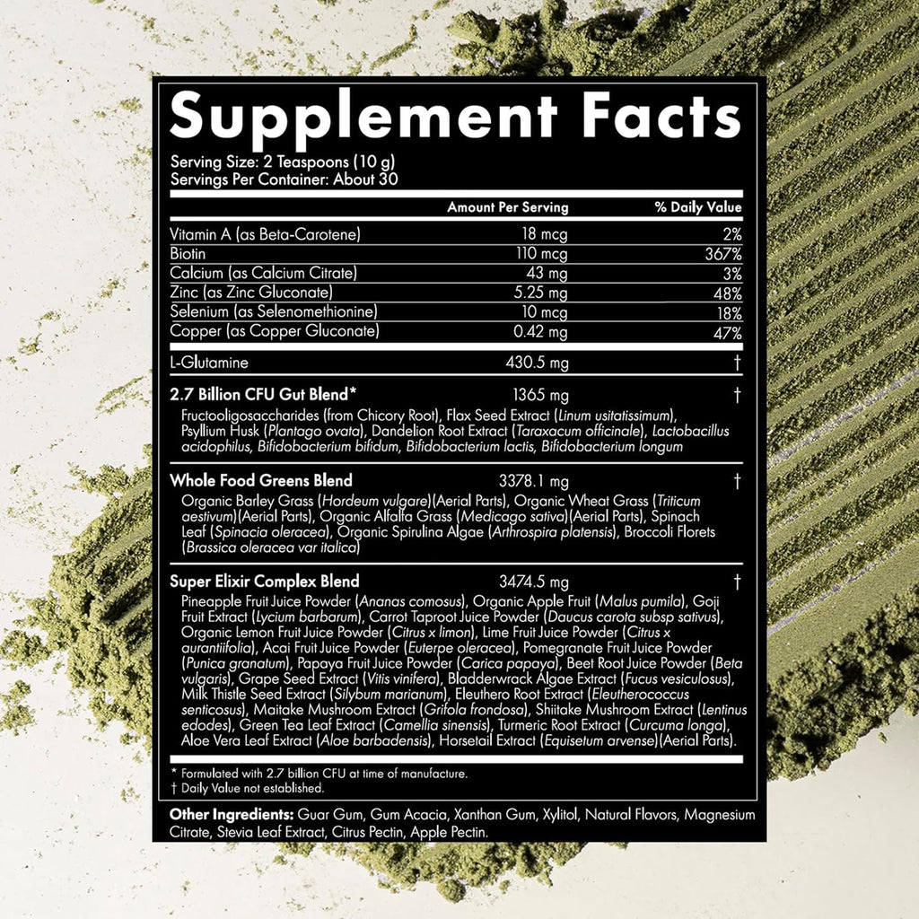 Welleco the Super Elixir Daily Greens Powder, Probiotic Drink Mix with Whole Foods, Gluten Free, Vegan Gut Health Powder, Energy, Immunity, Healthy Skin, Hair & Nails (Jar, Pineapple & Lime Jar)