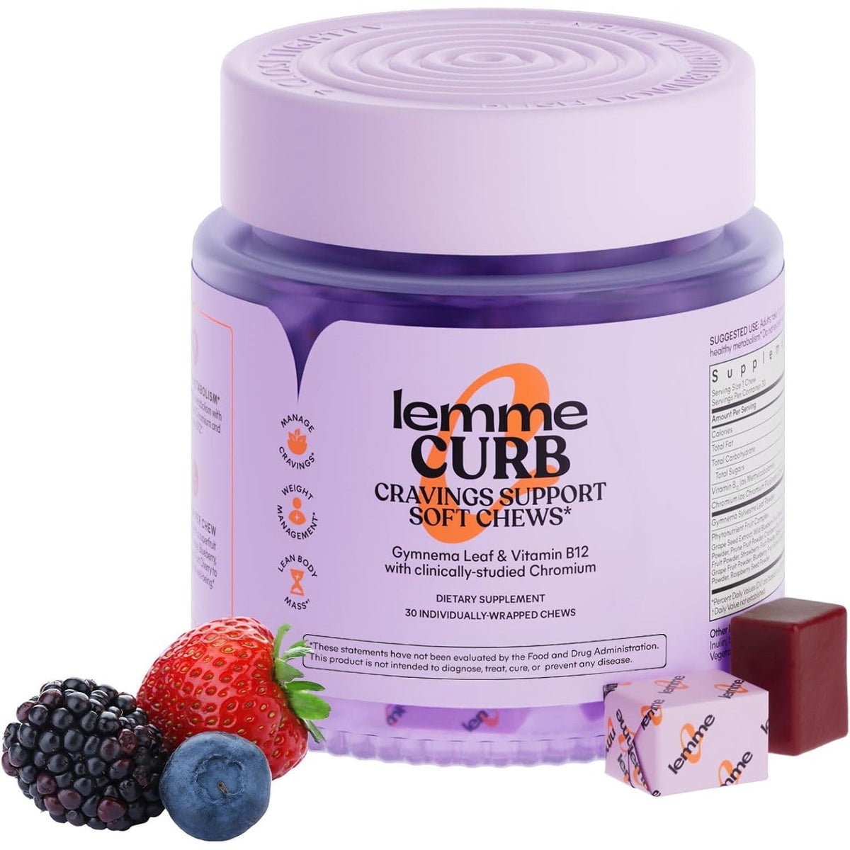 Lemme Curb Cravings Soft Chews - Manage Appetite, Support Metabolism & Lean Body W/Clinically Studied Chromium, Gymnema & B12 for Healthy Weight Management, Mixed Berry