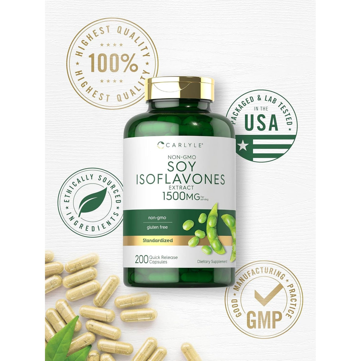 Carlyle Soy Isoflavones Supplement | 200 Capsules | Non-Gmo and Gluten Free Formula for Men and Women