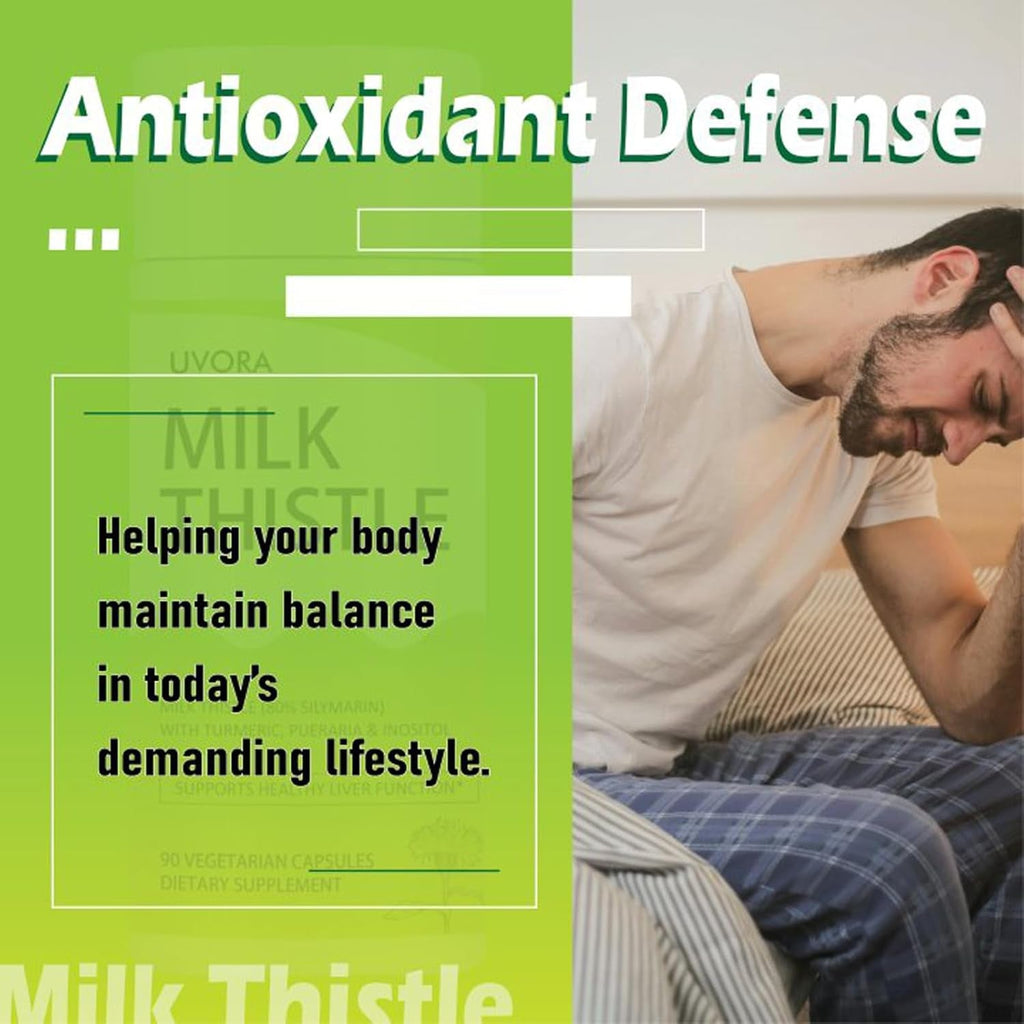 Uvora - Milk Thistle Detox.Uvora Milk Thistle Extract 300 Mg, Extract with Vitamin C, Inositol & Pueraria, Liver Detox Support, Antioxidant Support, 90 Capsules