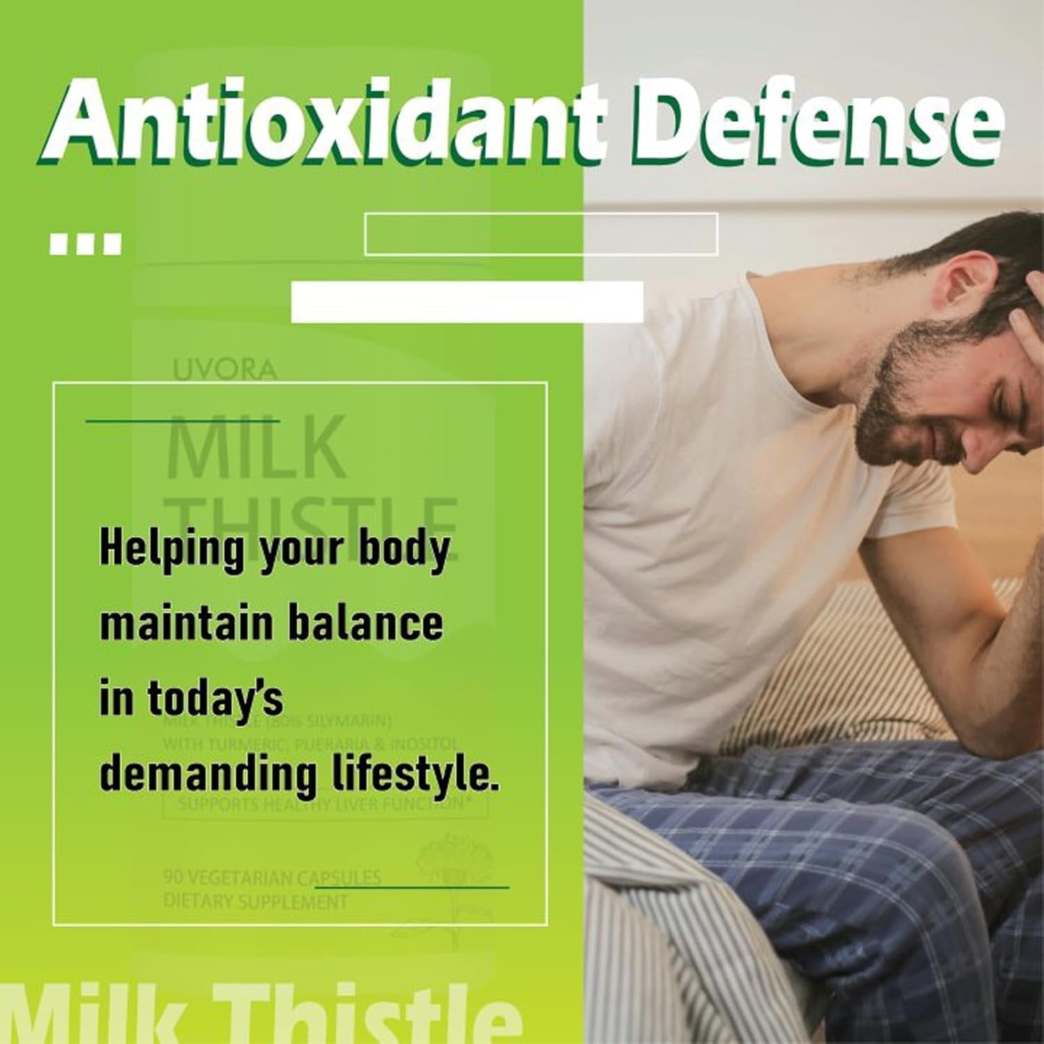 Uvora - Milk Thistle Detox.Uvora Milk Thistle Extract 300 Mg, Extract with Vitamin C, Inositol & Pueraria, Liver Detox Support, Antioxidant Support, 90 Capsules