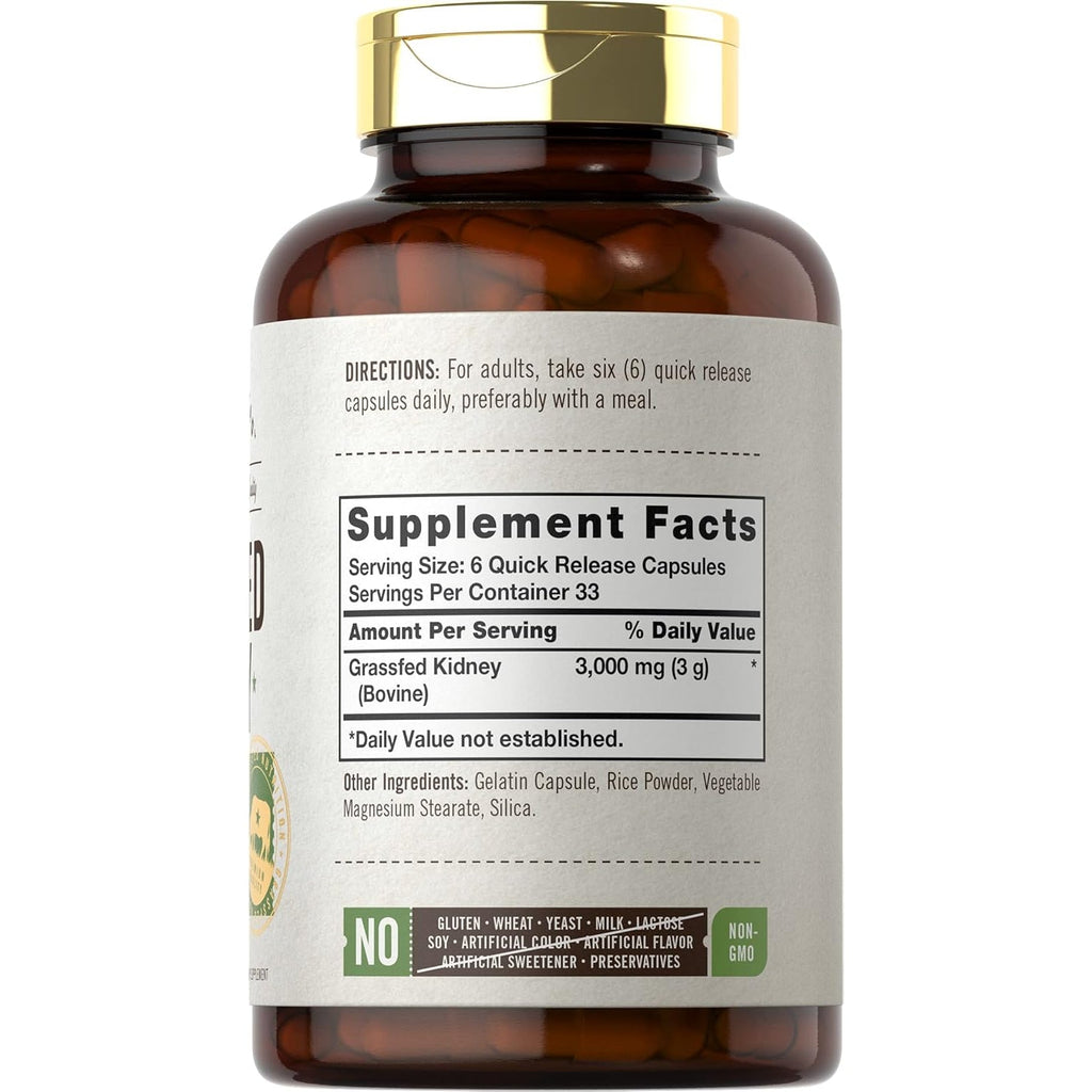 Carlyle Grass Fed Beef Kidney Supplement | 200 Capsules | 3000Mg | Pasture Raised Desiccated Bovine Supplement | Hormone and Pesticide Free | Non-Gmo, Gluten Free | by Herbage Farmstead