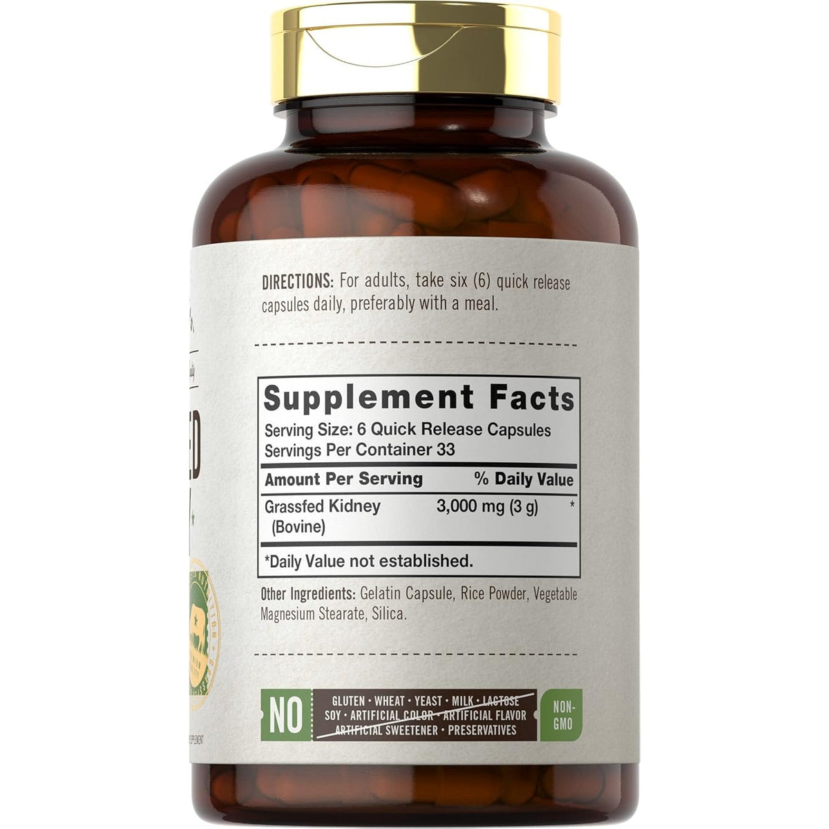 Carlyle Grass Fed Beef Kidney Supplement | 200 Capsules | 3000Mg | Pasture Raised Desiccated Bovine Supplement | Hormone and Pesticide Free | Non-Gmo, Gluten Free | by Herbage Farmstead