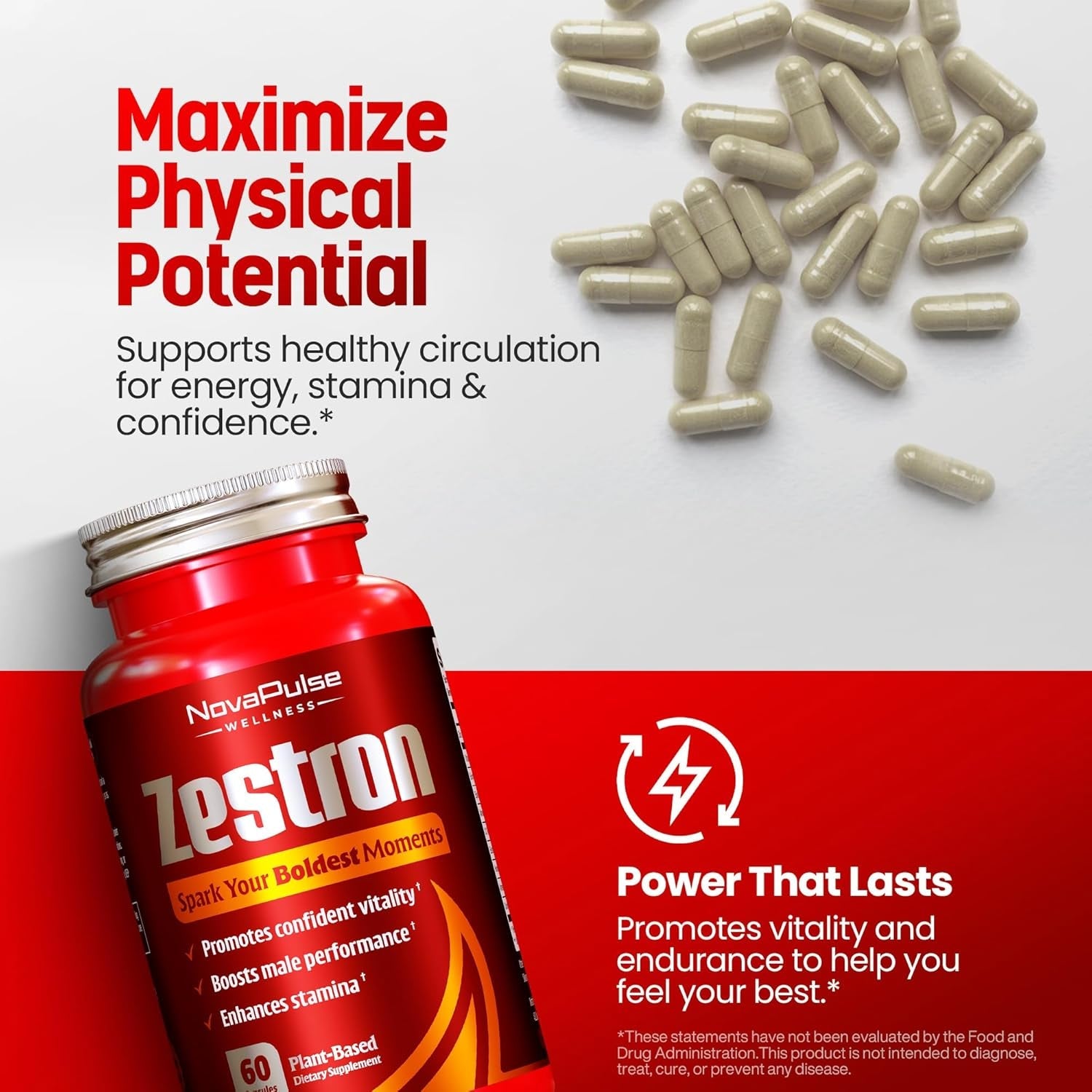 Male Enhancing Supplement Fast Acting Enlargement Pills for Men - Enhanced Size, Drive, Blood Flow, Libido, Testosterone Booster, Strength, Endurance - Boost Performance & Confidence - 60 Capsules