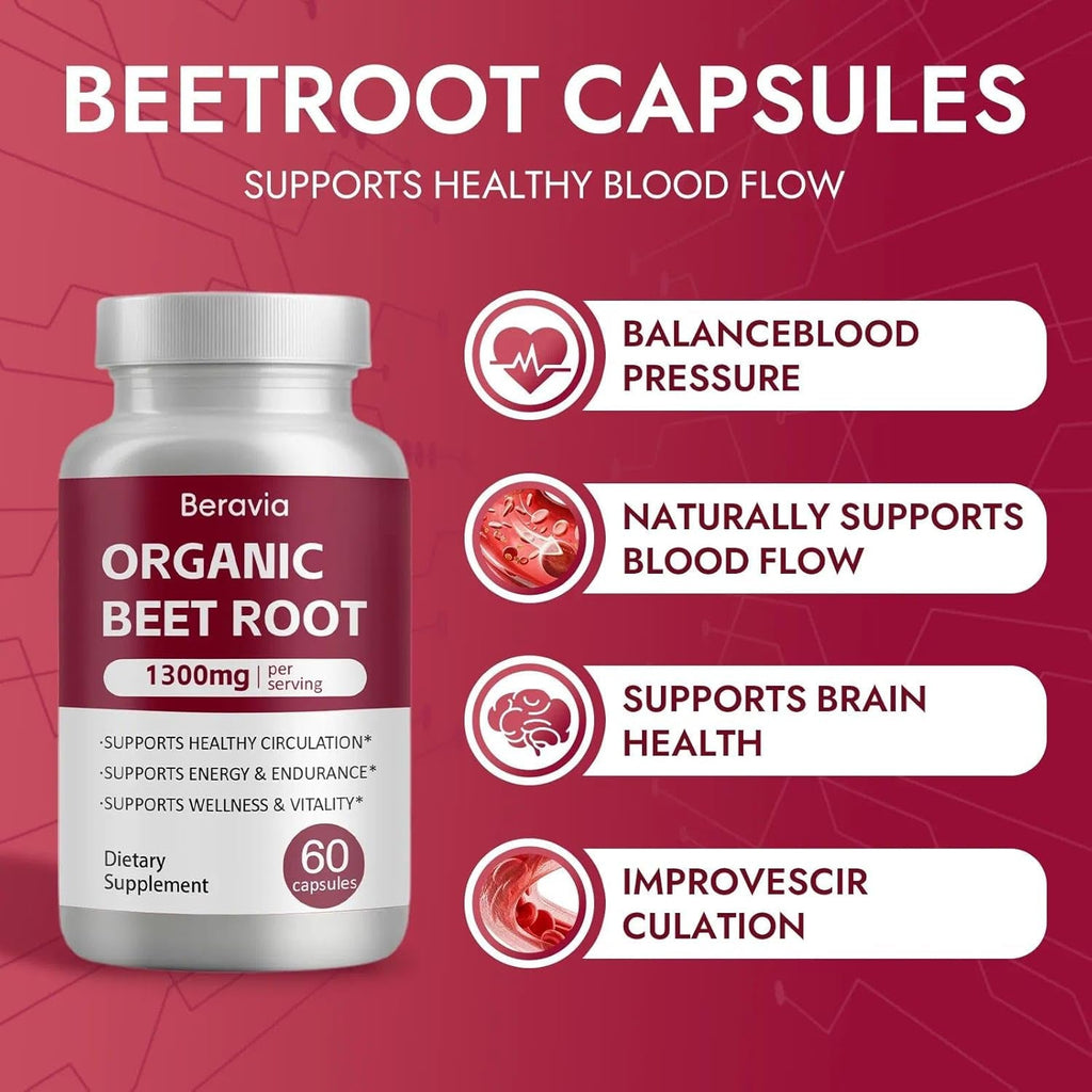 Beravia Beet Root Capsules | Antioxidant Formula - Vegan, Non-Gmo, Gluten-Free - 1300Mg, 60 Capsules