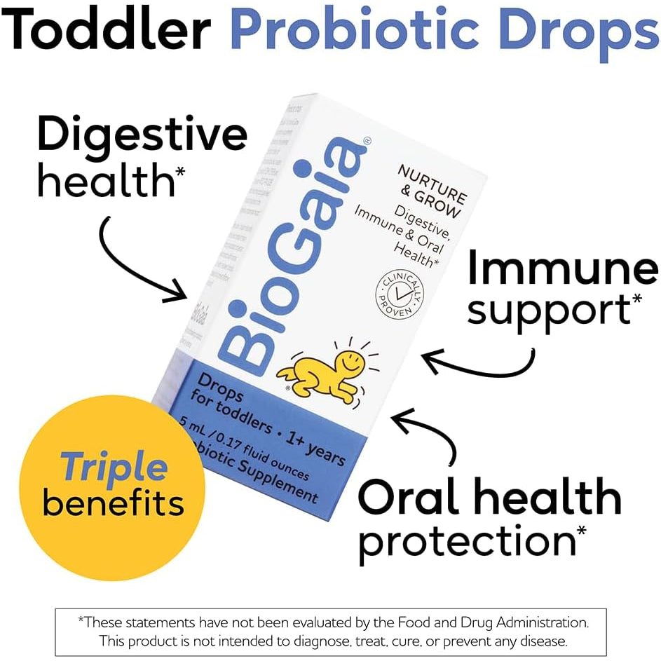 Biogaia Nurture & Grow for Toddlers | Ages 1+ | Liquid Probiotic | Allergen-Free | Triple-Benefit Probiotic for Kids | Digestive Health, Immune Support & Oral Health Protection | 25-Day Supply