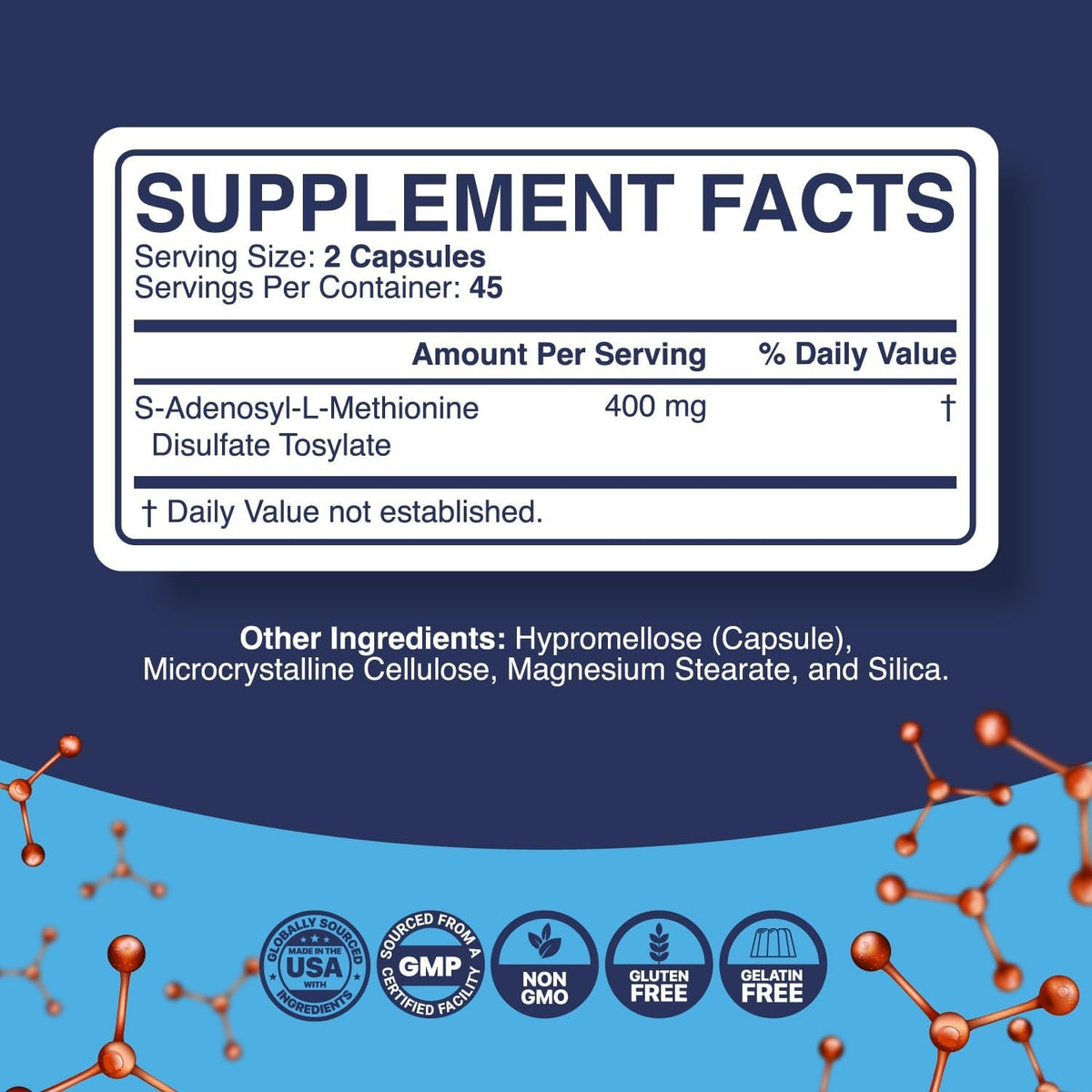 Pure SAM E Supplement 400Mg - Nootropic SAM E 400Mg per Serving for Memory & Brain Support, Joint & Liver Health - Natural S-Adenosylmethionine for Mood Balance - 90 Count
