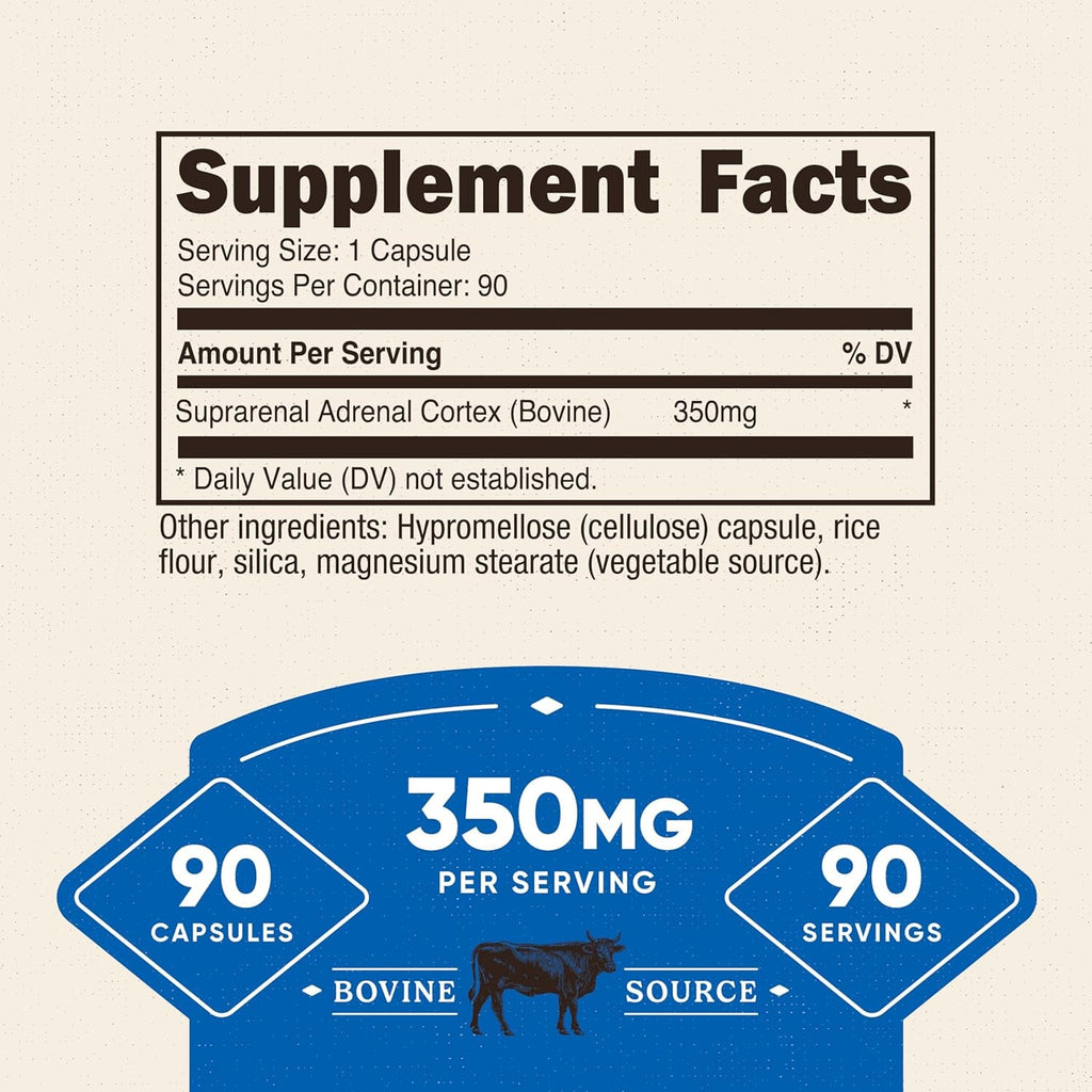 Nutricost Adrenal Glandular (350Mg) 90 Capsules - Bovine Adrenal Cortex Supplement, Gmo-Free, Gluten-Free