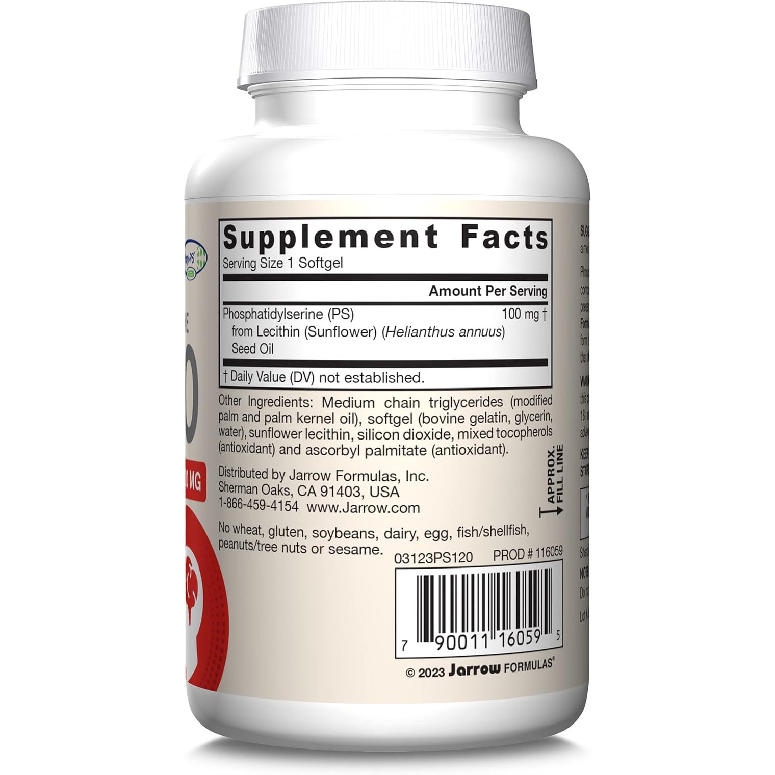 Jarrow Formulas PS100 Phosphatidylserine 100Mg, Dietary Supplement for Brain Health and Cognitive Function Support, 120 Softgels, up to a 40-120 Day Supply