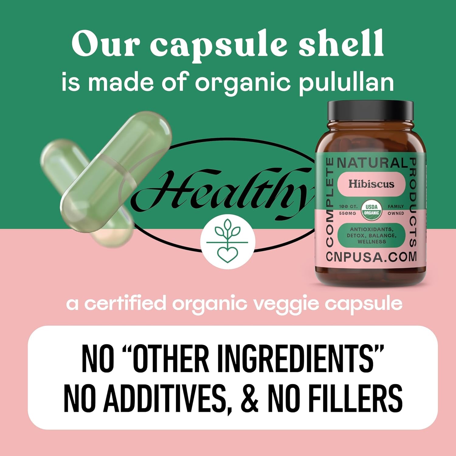 Complete Natural Products Organic Hibiscus Capsules, 550Mg, 100Ct, Plant-Based, Organic Flower Powder for Antioxidant & Digestive Support, Vegan & Non-Gmo