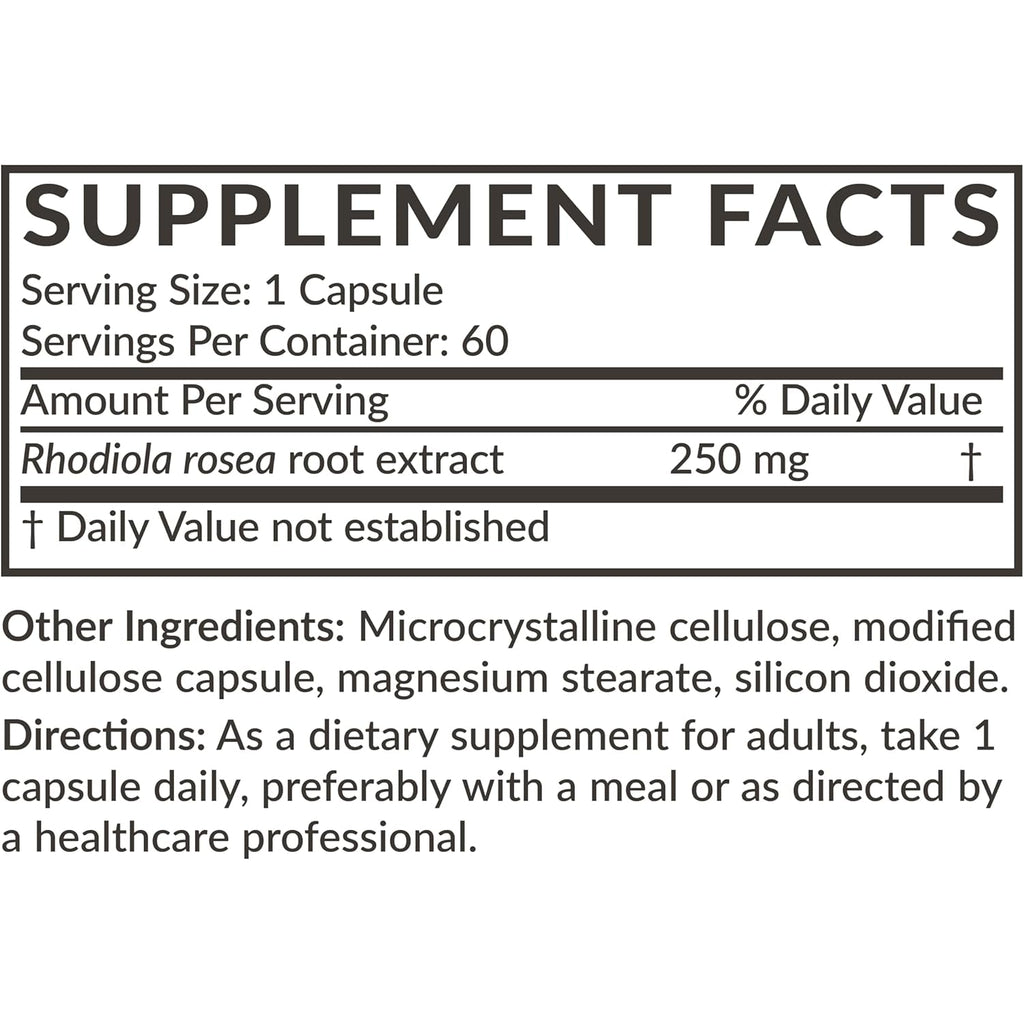 Futurebiotics Rhodiola Rosea Powder Adaptogenic Herb Vegetarian Capsules, 60 Count