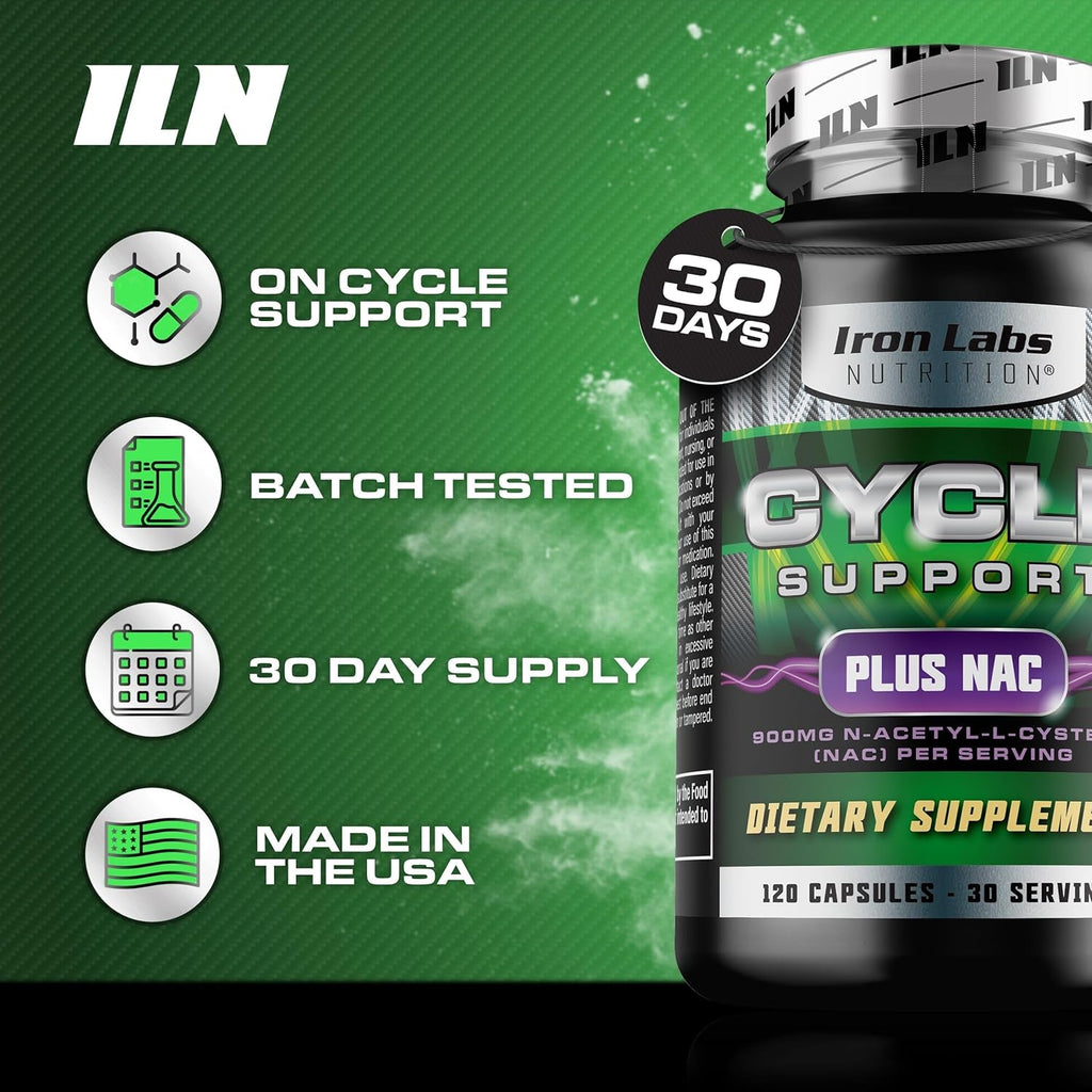 Iron Labs Nutrition: Cycle Support plus NAC (N-Acetyl-L-Cysteine) - on Cycle Support Supplements for Men - N Acetyl L Cysteine and Milk Thistle (120 Capsules)