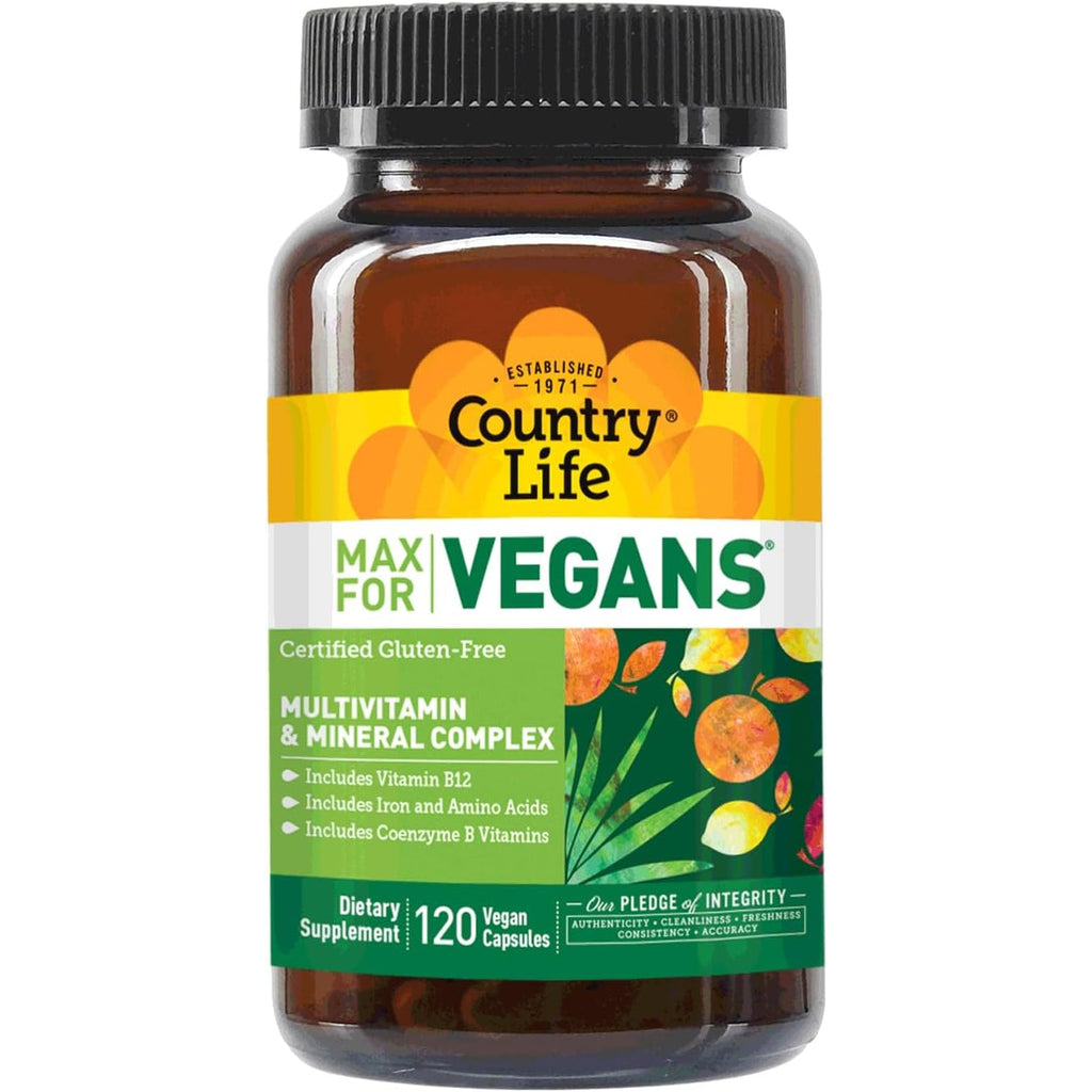 Country Life Max for Vegans - 120 Vegan Capsules - Daily Multivitamins - Immune Support Supplement - Contains Vitamin B12, Iron, Amino Acids, Coenzyme B Vitamins - Gluten-Free