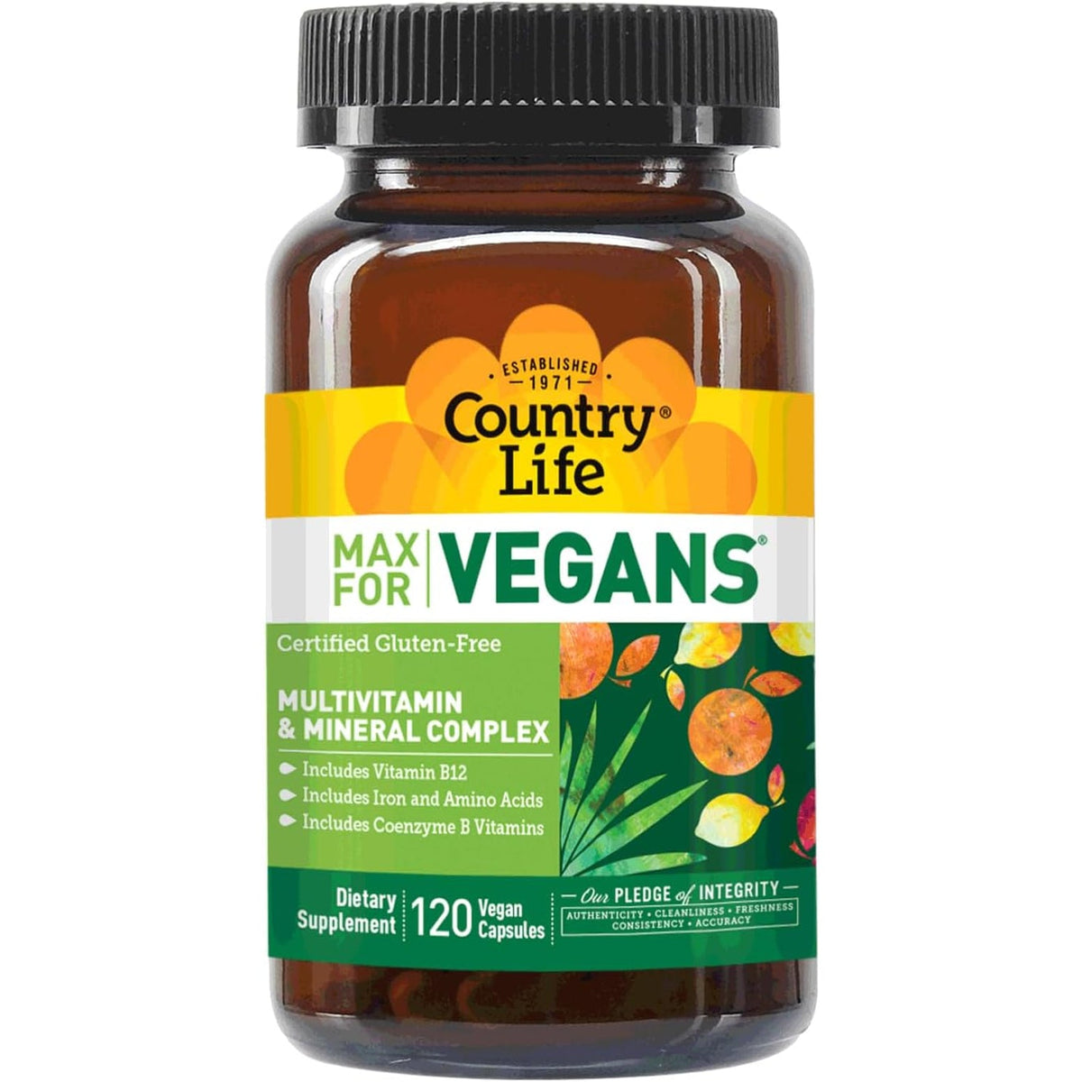 Country Life Max for Vegans - 120 Vegan Capsules - Daily Multivitamins - Immune Support Supplement - Contains Vitamin B12, Iron, Amino Acids, Coenzyme B Vitamins - Gluten-Free