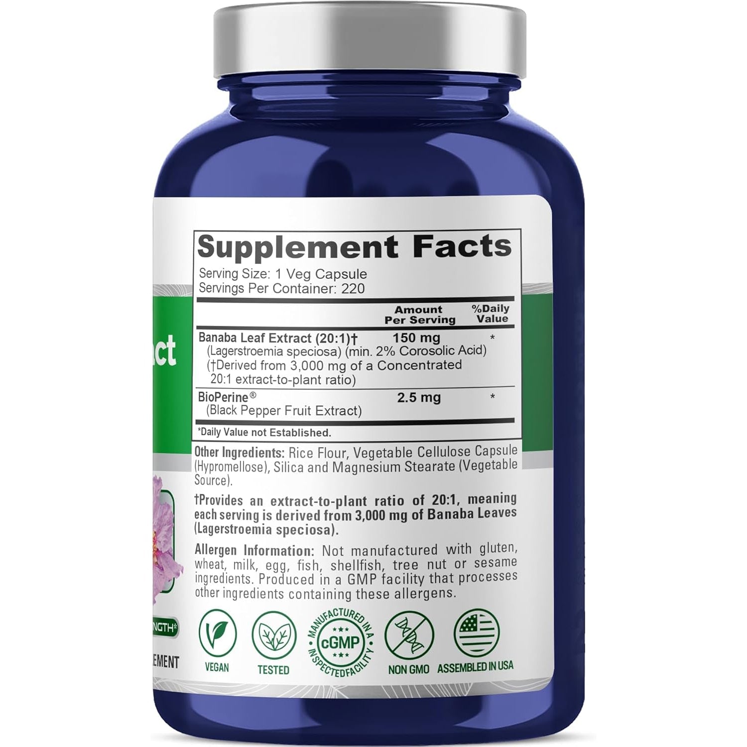 Nusapure Banaba Leaf, 150 Mg, 220 Veg Capsules (Non-Gmo, Vegan)