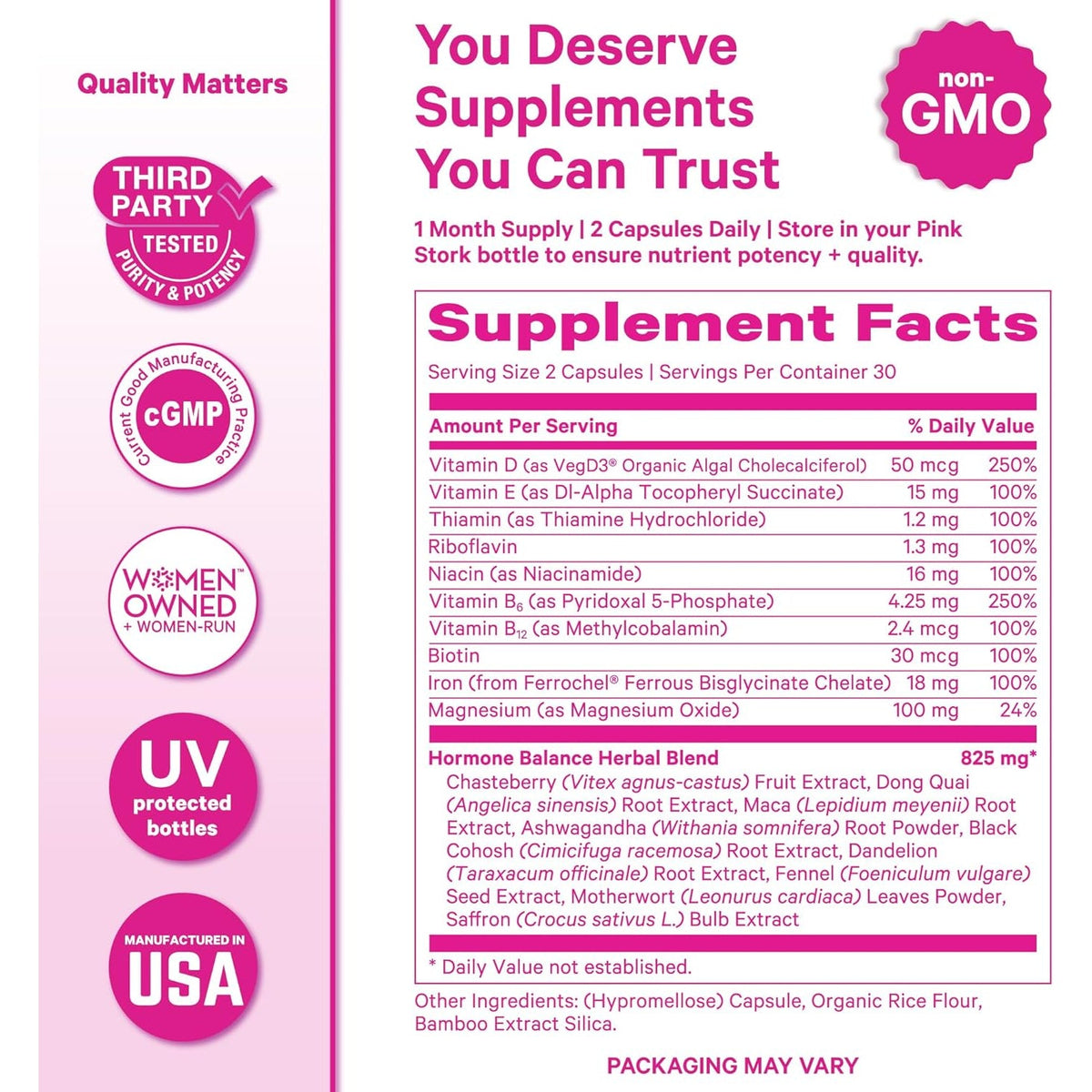 Pink Stork Hormone Balance Multivitamin for Women | 18-In-1 Vitex, Saffron, Ashwagandha, Magnesium | Mood, Energy, Cortisol, Adrenal Support | PMS, Perimenopause Support | 60 Vegan Capsules