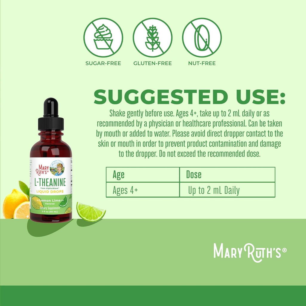 Maryruth'S L Theanine 200Mg Liquid Drops | Mood Support for Adults & Kids | Focus Supplement | Natural Sleep Support | Vegan | Non-Gmo | Gluten Free | 30 Servings