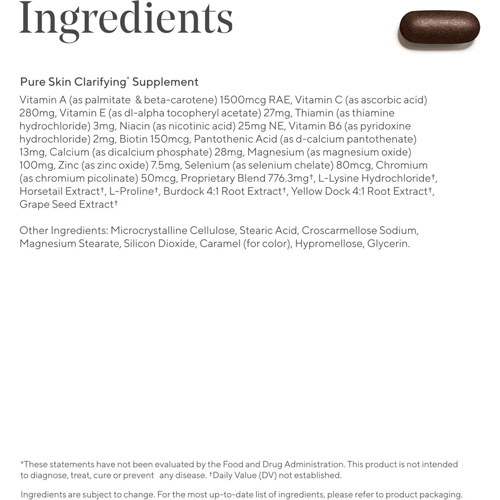 Murad Pure Skin Acne Supplements – 60 Tablets – Clear Skin Support with Blend of Vitamin a & B6, Zinc, Amino Acids, & Burdock Root – Promotes Healthy Skin, Oil Balance, Gut Health & Stress Relief
