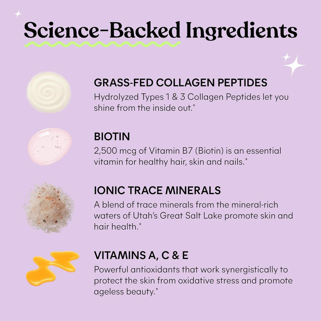 Lemme Glow Collagen Gummies for Thick Hair, Strong Nails & Healthy Skin with Multi-Collagen Peptides, Biotin, Trace Minerals, Zinc, Vitamins A, C & E, Dairy & Gluten Free, Peach Flavor, 60 Ct.