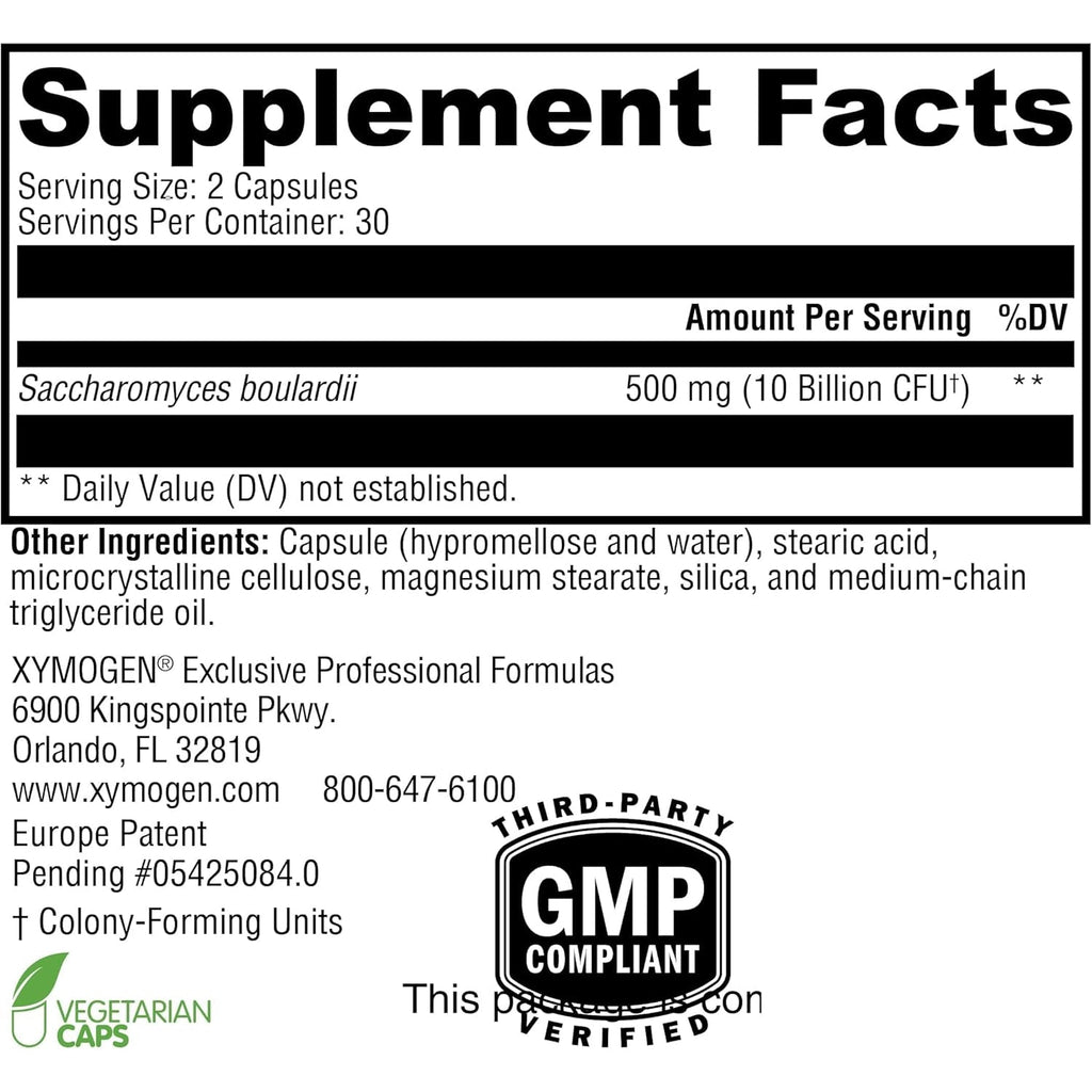 XYMOGEN Saccharomycin 10B - Gut Flora & Digestive Immune Support - 50 Mg Saccharomyces Boulardii Probiotic - Stomach Acid-Resistant - Vegan & Dairy Free - 60 Capsules