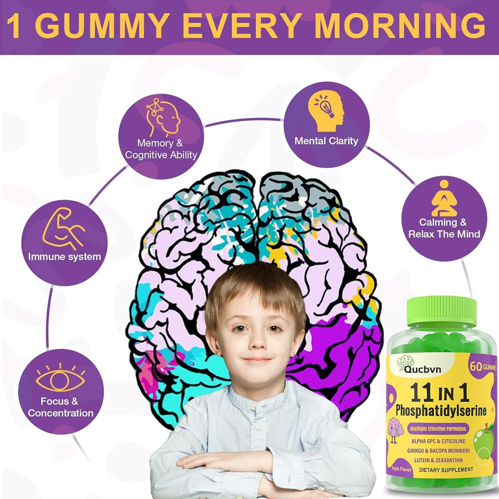 (2 Packs) Phosphatidylserine Gummies, Brain Supplement for Memory, Focus and Concentration - Phosphatidylserine Memory Supplement with Alpha GPC, B6 & B12 for Brain and Cognitive, 120 Gummies