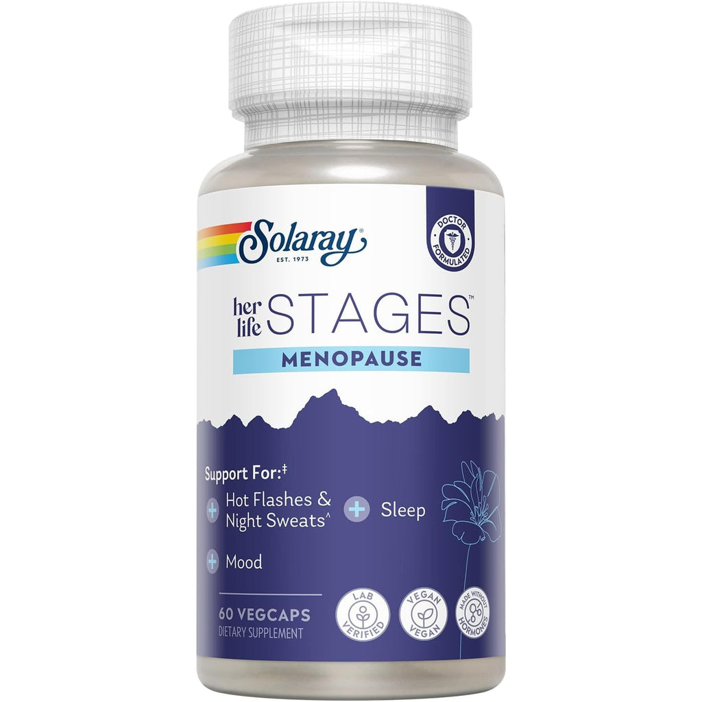 SOLARAY Menopause Her Life Stages - Menopause Supplements for Women - Supports Mood, Sleep, Hot Flashes, Night Sweats - Vegan, Gluten Free - 60-Day Guarantee - 30 Servings, 60 Vegcaps