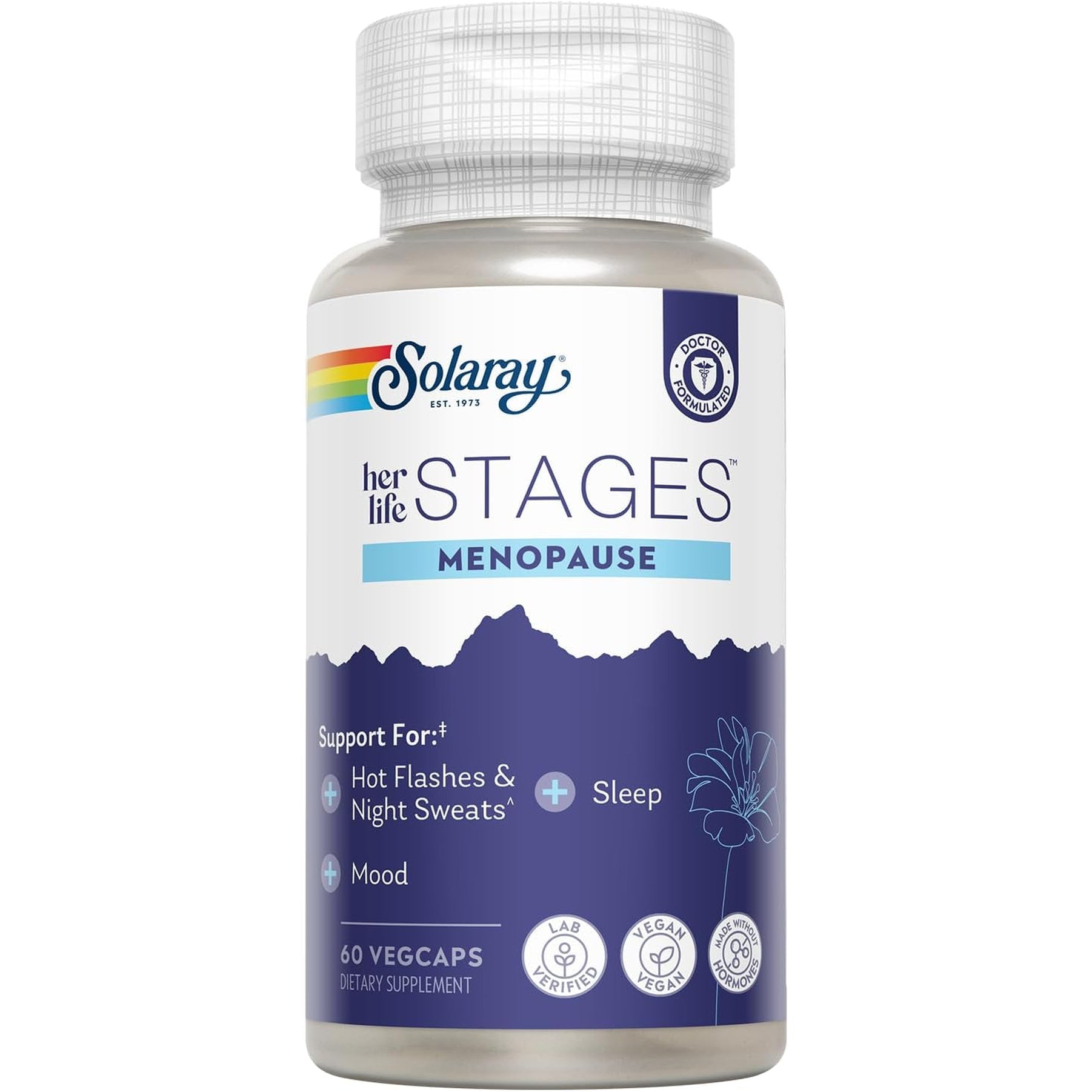 SOLARAY Menopause Her Life Stages - Menopause Supplements for Women - Supports Mood, Sleep, Hot Flashes, Night Sweats - Vegan, Gluten Free - 60-Day Guarantee - 30 Servings, 60 Vegcaps
