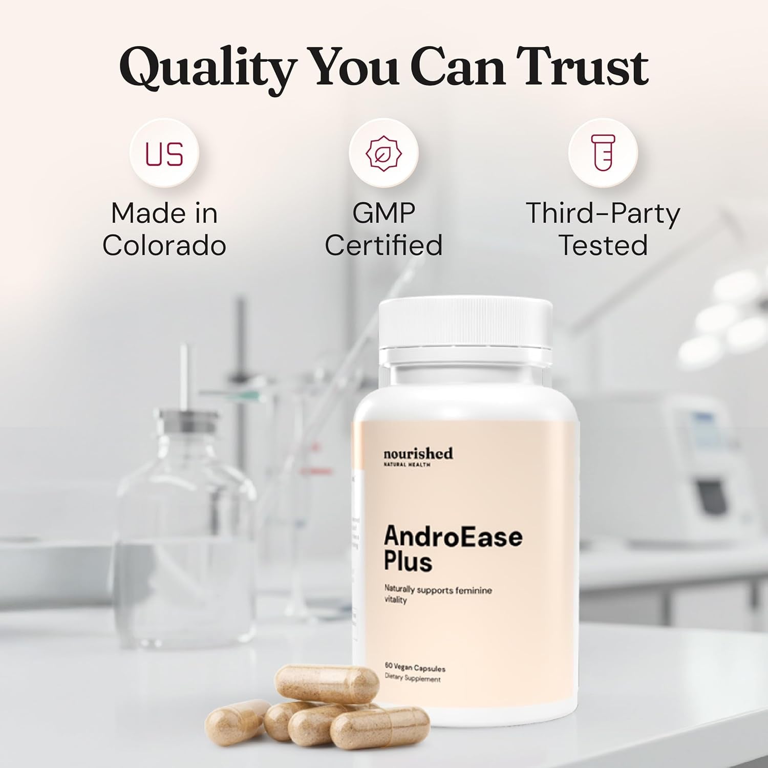 Nourished Androease plus - Vegan Hormone Balance for Women - Zinc, Reishi, Green Tea and Saw Palmetto for Women - for Energy, Vitality, Facial Hair and Daily Wellness - 60 Capsules, Made in USA