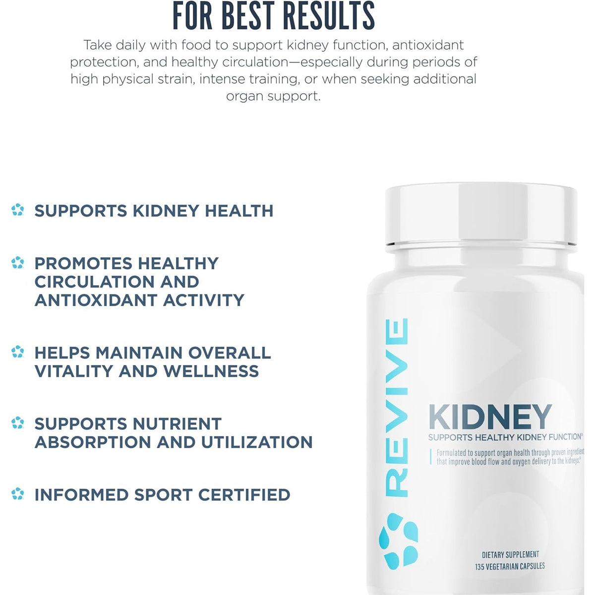 Revive MD Kidney Support Supplement for Men & Women – Kidney Cleanse & Detox Capsules for Overall Health & Function – Vegan-Friendly, Gluten-Free & Soy-Free (135 Vegetarian Capsules, 45 Servings)