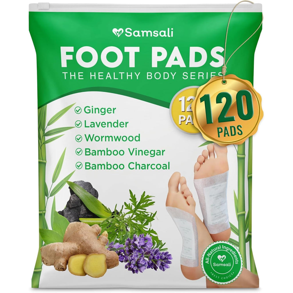 Ginger & Bamboo Vinegar Foot Pads: 120 Pack Natural Foot Pads with Bamboo Charcoal, Wormwood & Lavender for Adults and Elderly, Soothing Overnight Sleep Care